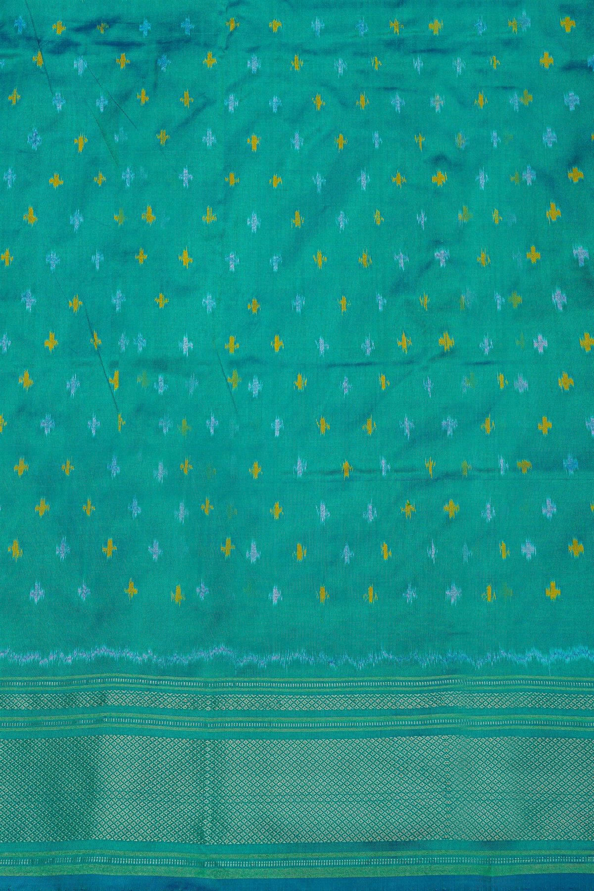 Pochampally Ikat Silk Mehendi Green Saree With Floral Body And Ikat Butti Pallu