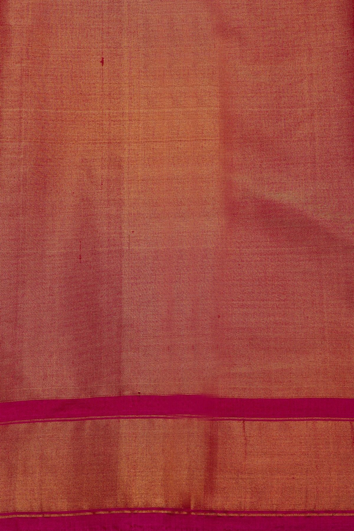 Pochampally Ikat Silk Rust Red Saree With Floral And Leaf Body