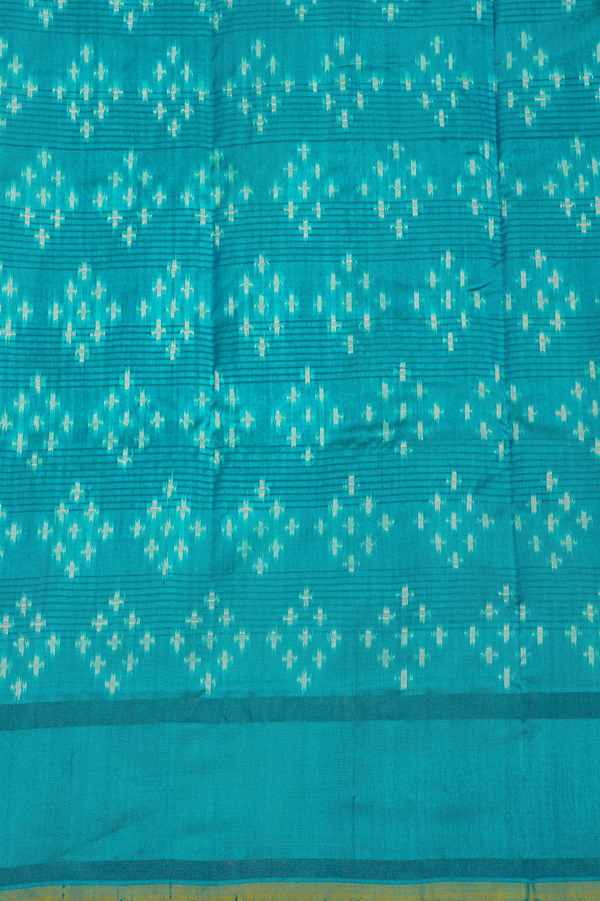 Ikat Silk Turquoise Blue Saree With Checks Body