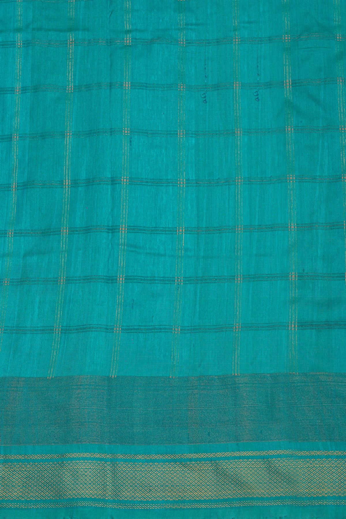 Pochampally Ikat Silk Sky Blue Saree With Floral And Butti In Checks Body