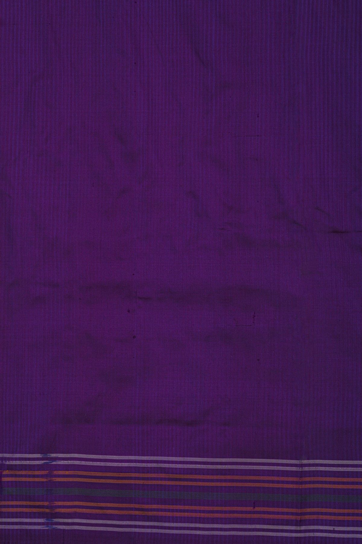 Ikat Silk Purple Saree With Florals And Swans In Curvy Designs Body