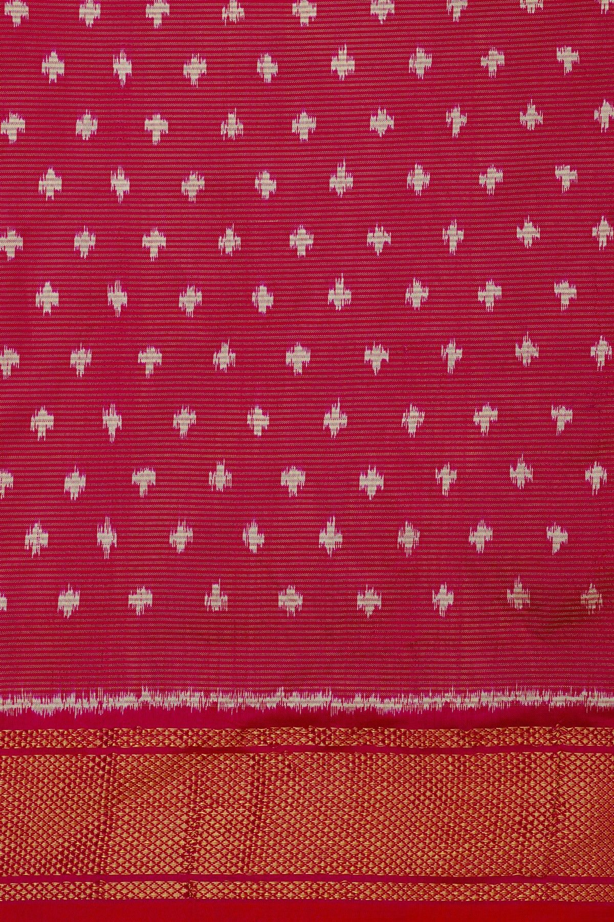 Ikat Silk Cream Saree With Florals And Leaves In Ikat Design Body
