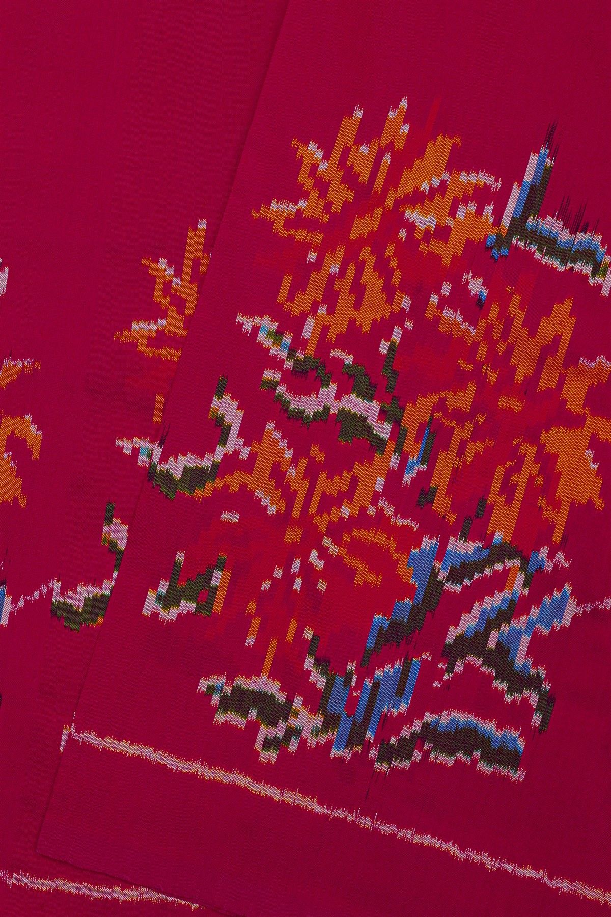 Ikat Silk Magenta Saree With Multicolor Floral Motif Border
