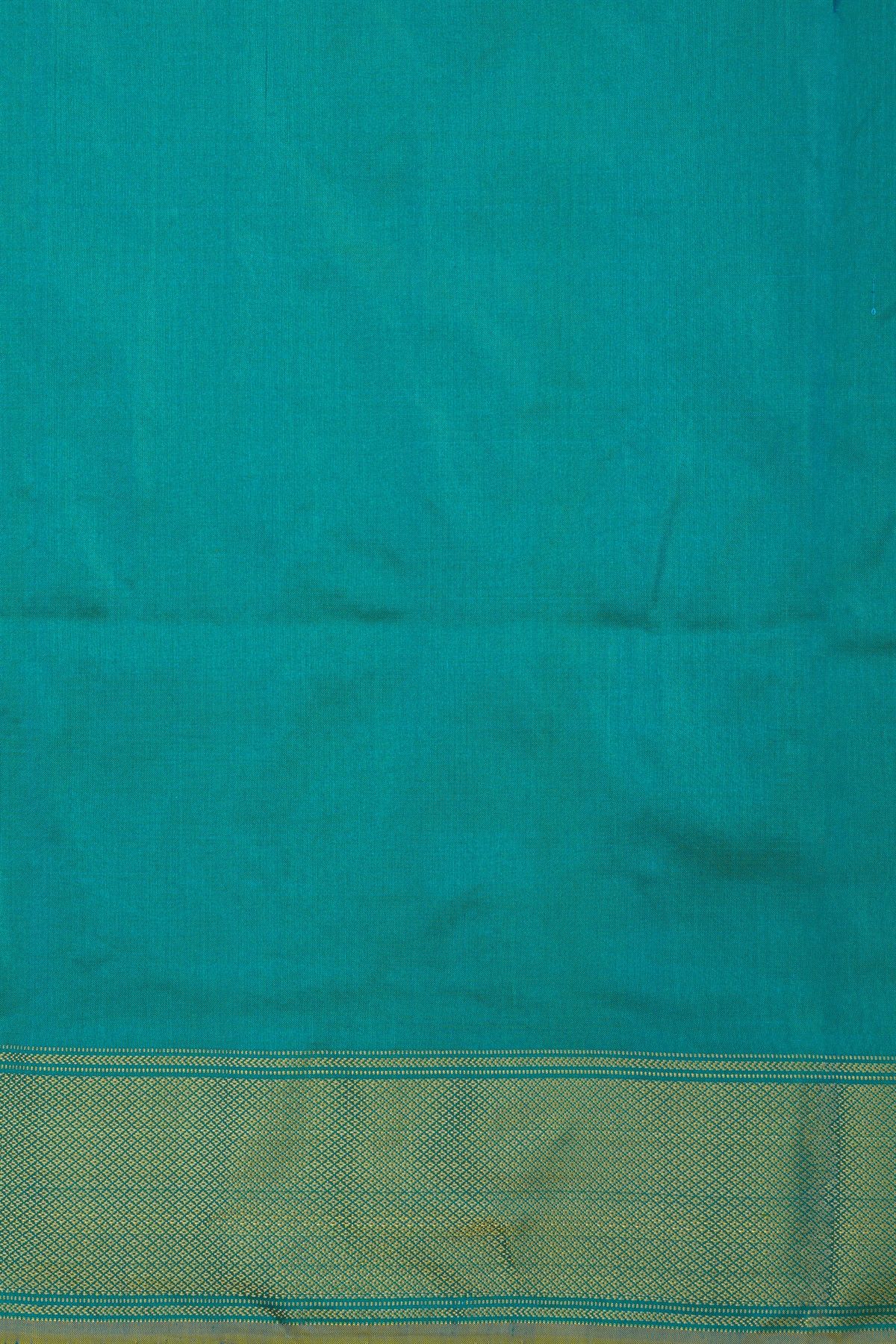 Ikat Silk Sky Blue Saree With Florals And Cows In Ikat Design Body