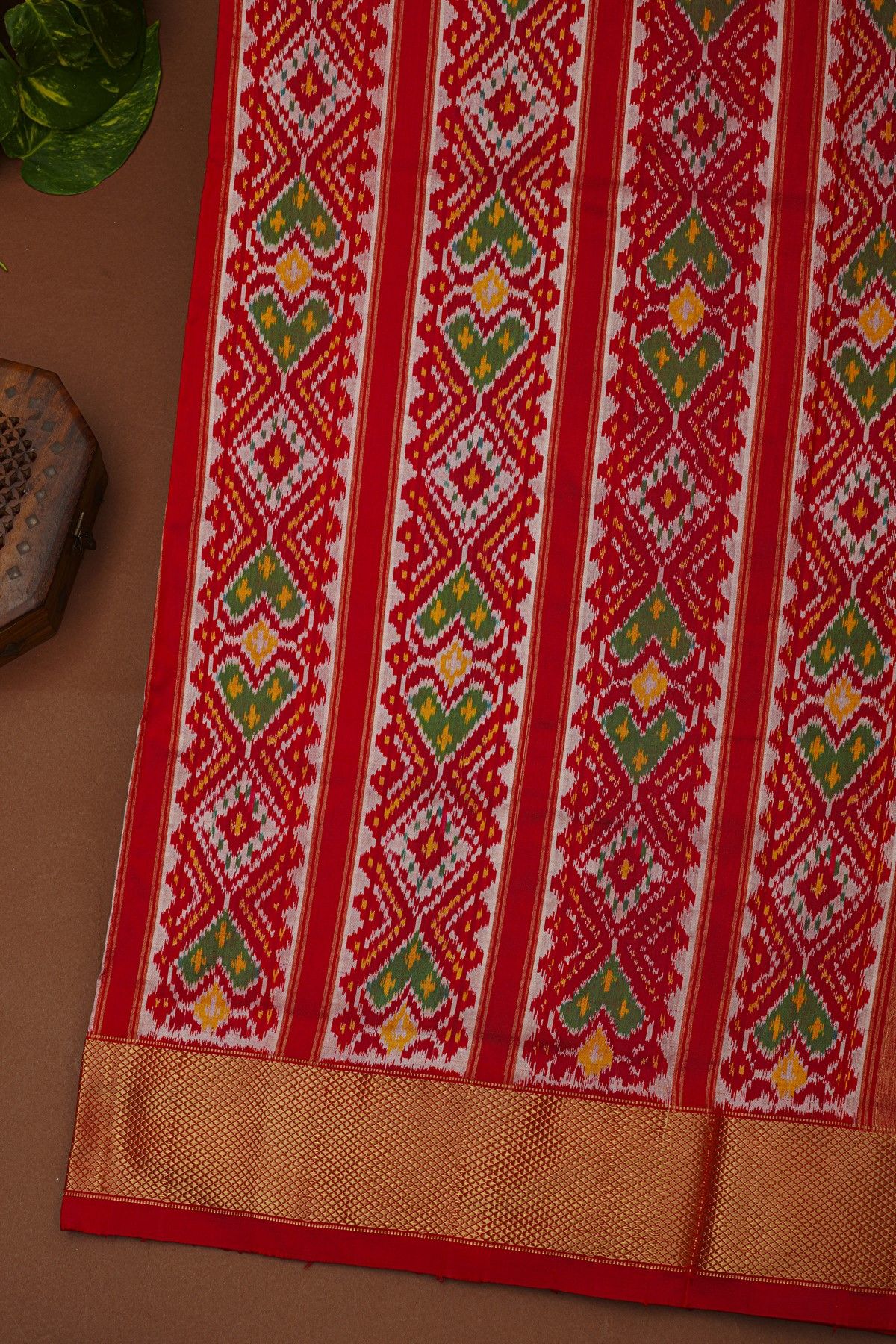 Ikat Silk Navy Blue Saree With Florals And Animals In Circles Body