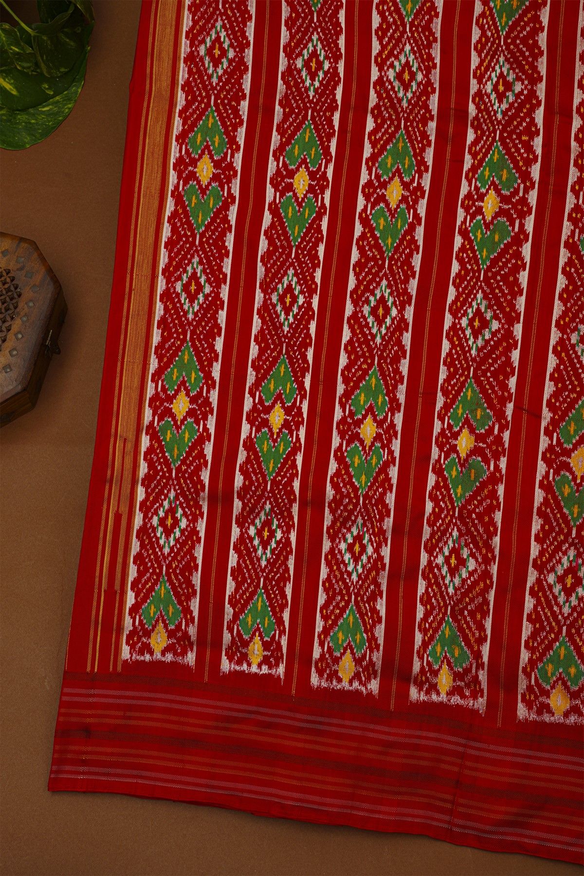 Ikat Silk Multi-Colour Saree With Florals And Diamonds In Ikat Design Body