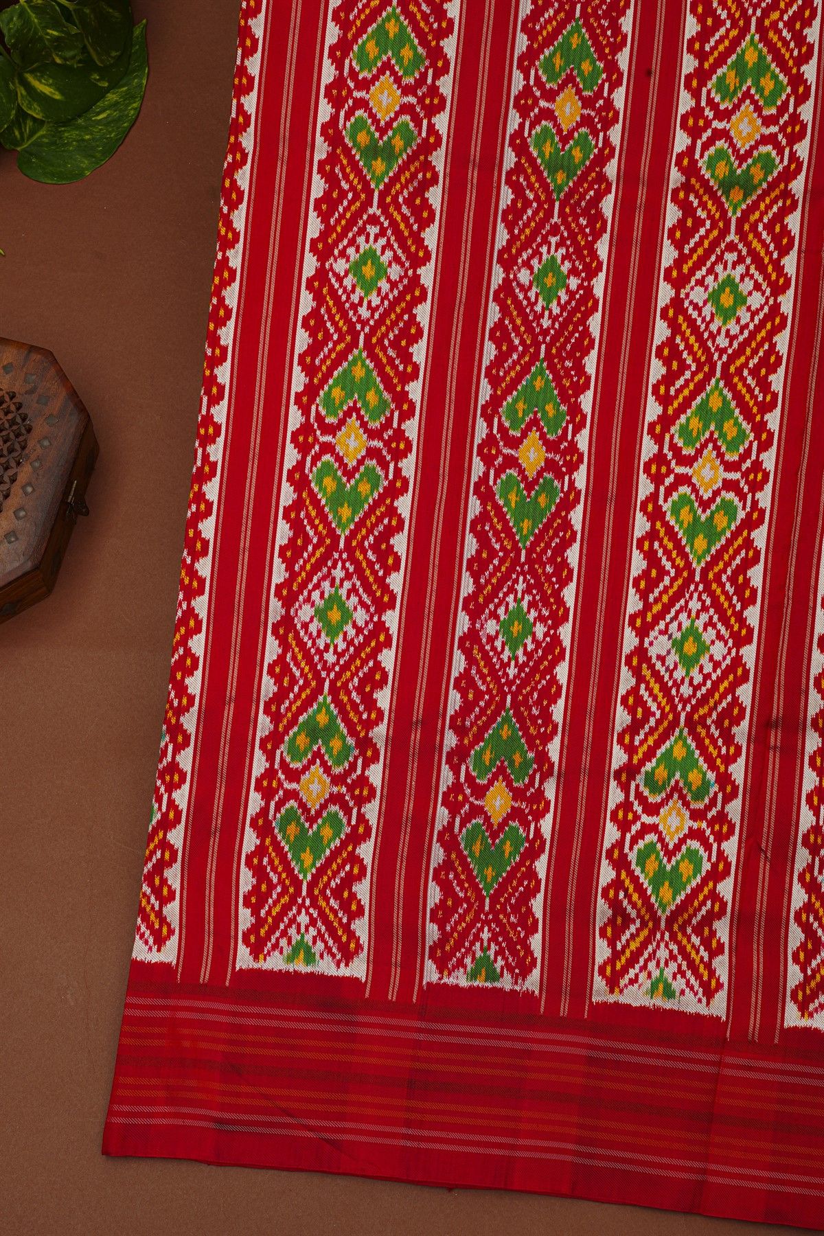 Ikat Silk Multi-Colour Saree With Florals And Swan Birds In Ikat Design Body