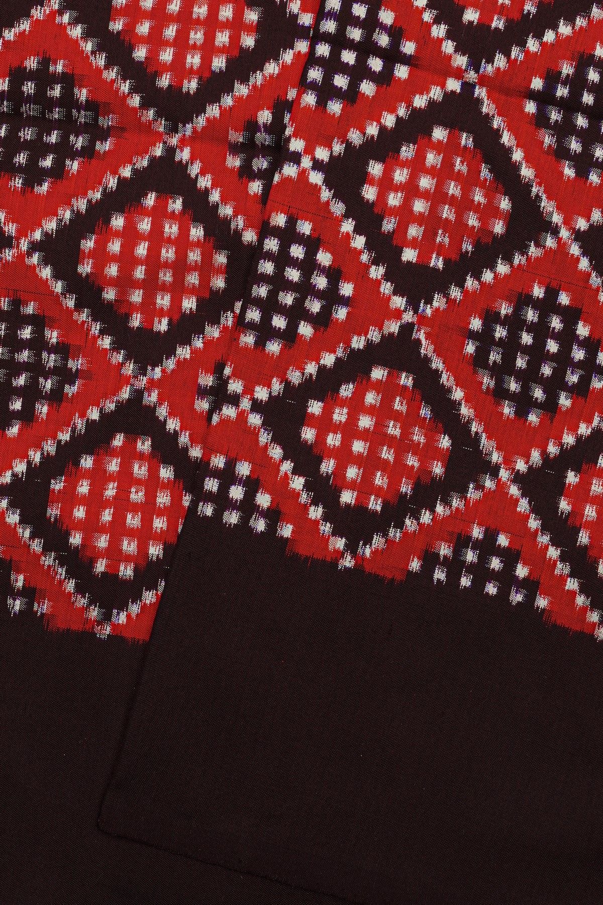 Ikat Silk Multi-Colour Saree With Geometric Diamond Pattern And Black Border