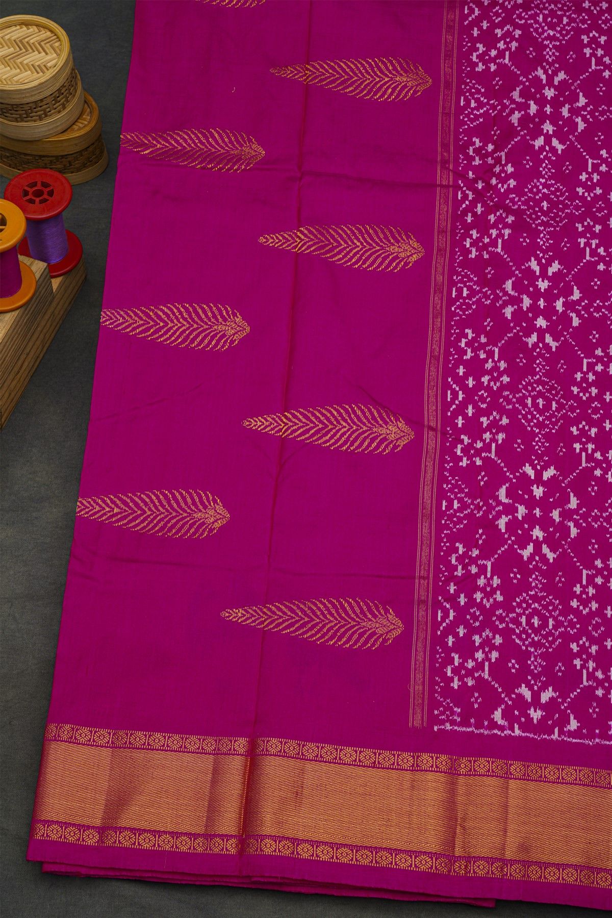 Pochampally Ikat Silk Off White Saree With Floral And Birds Border