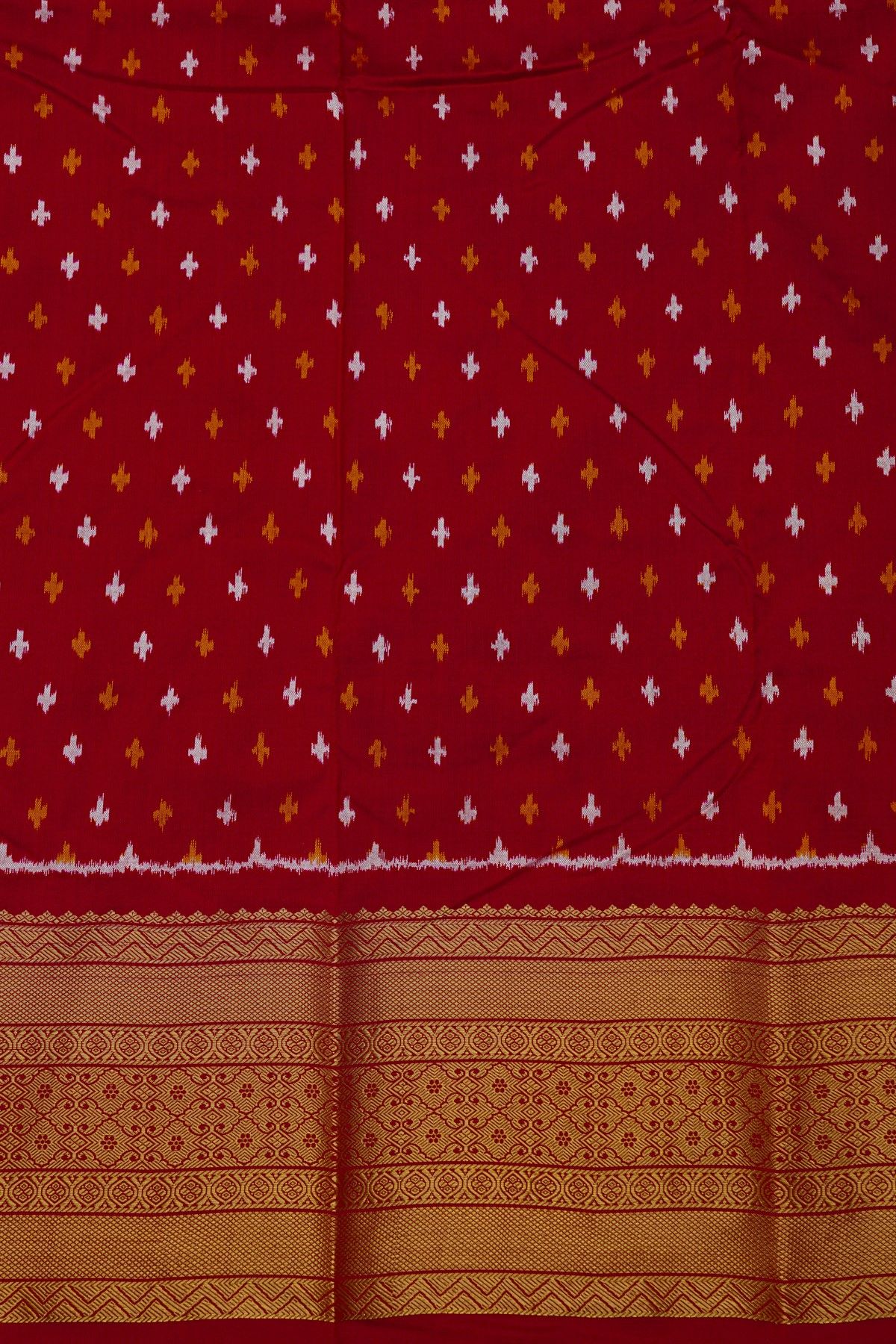 Pochampally Ikat Silk Red Saree With Floral And Bird Body