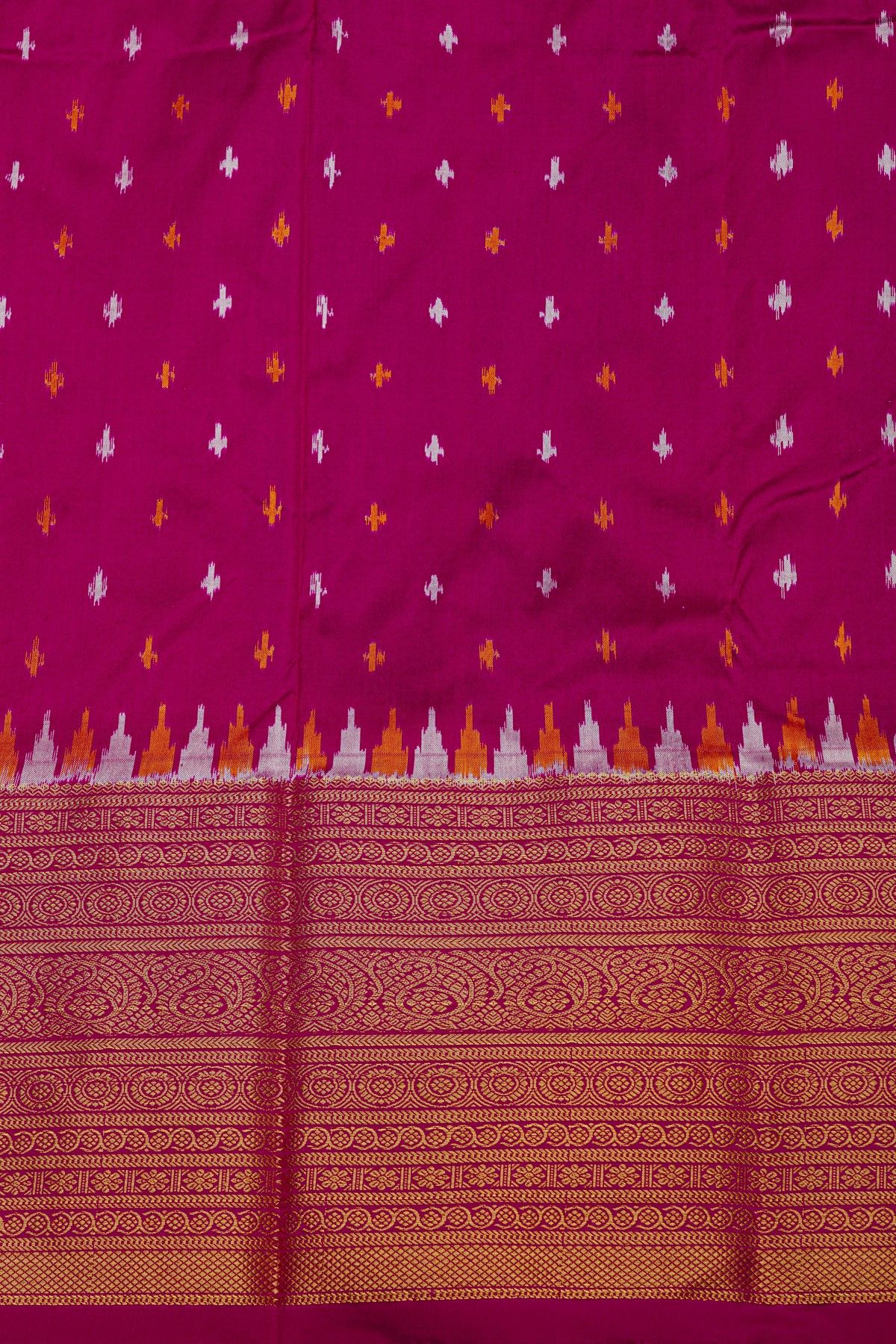 Pochampally Ikat Silk Royal Blue Saree With Floral And Mango Paisley Border
