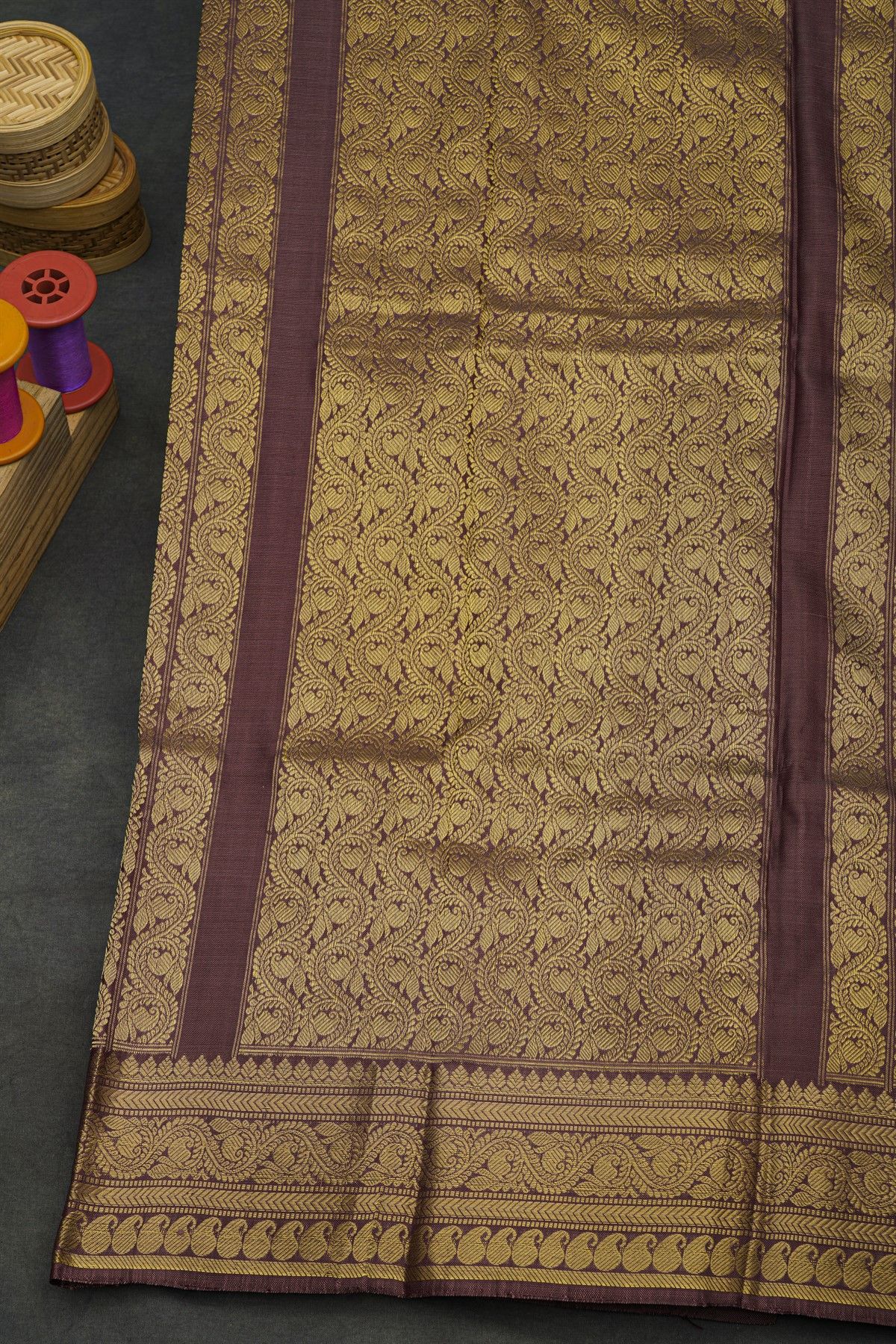 Pochampally Ikat Silk Mustard Saree With Floral And Leaf Jaal Border