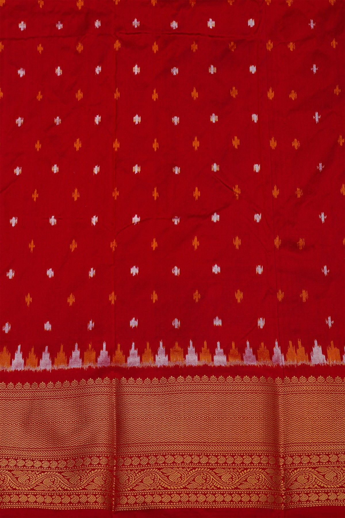 Pochampally Ikat Silk Maroon Saree With Florals And Cows Body