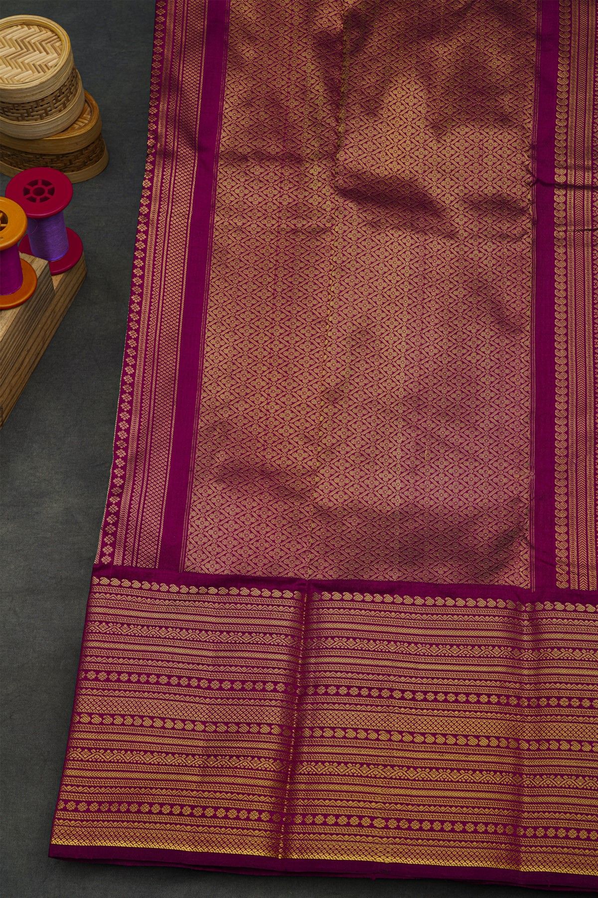 Pochampally Ikat Silk Magenta Saree With Floral And Birds Body