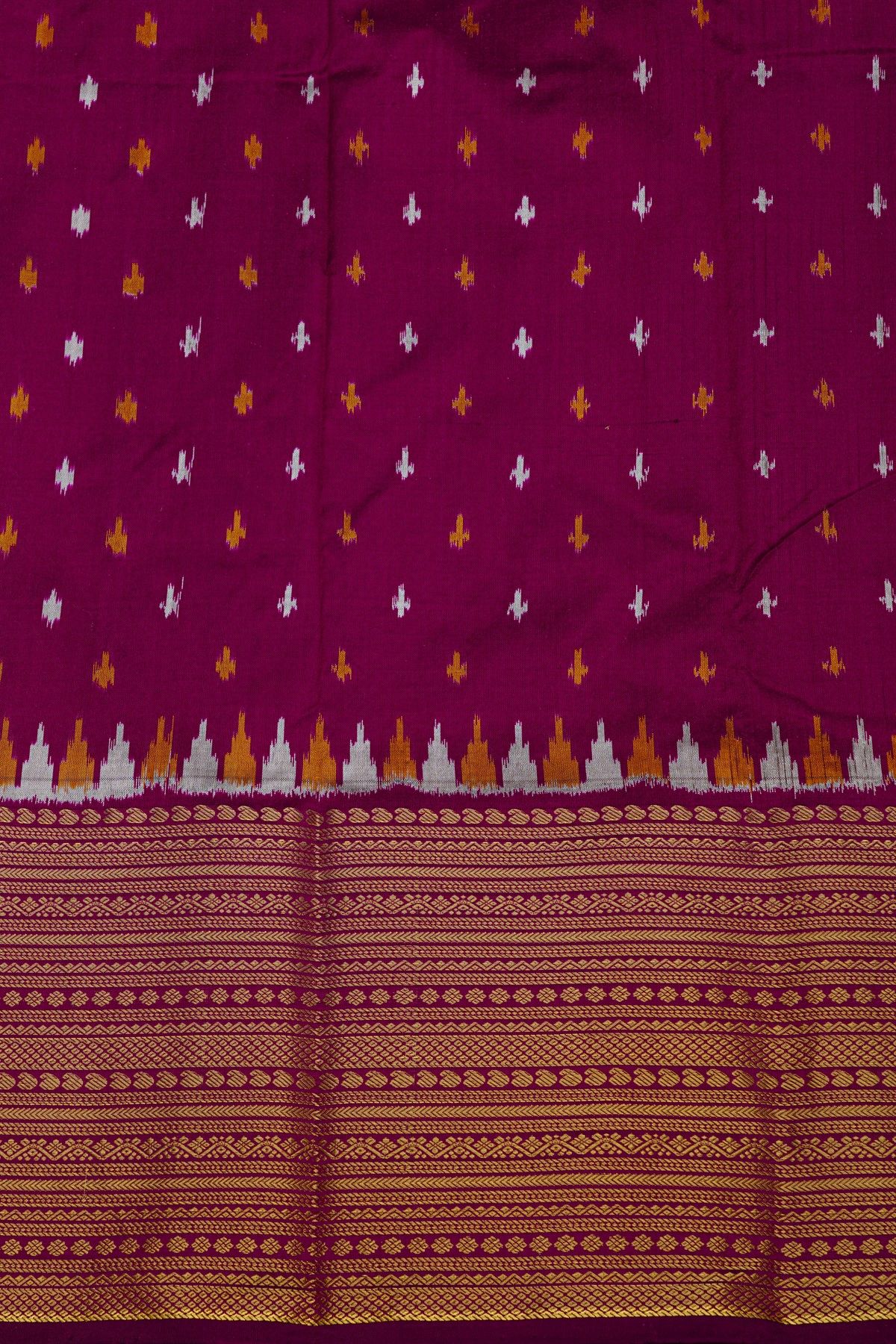Pochampally Ikat Silk Magenta Saree With Floral And Birds Body