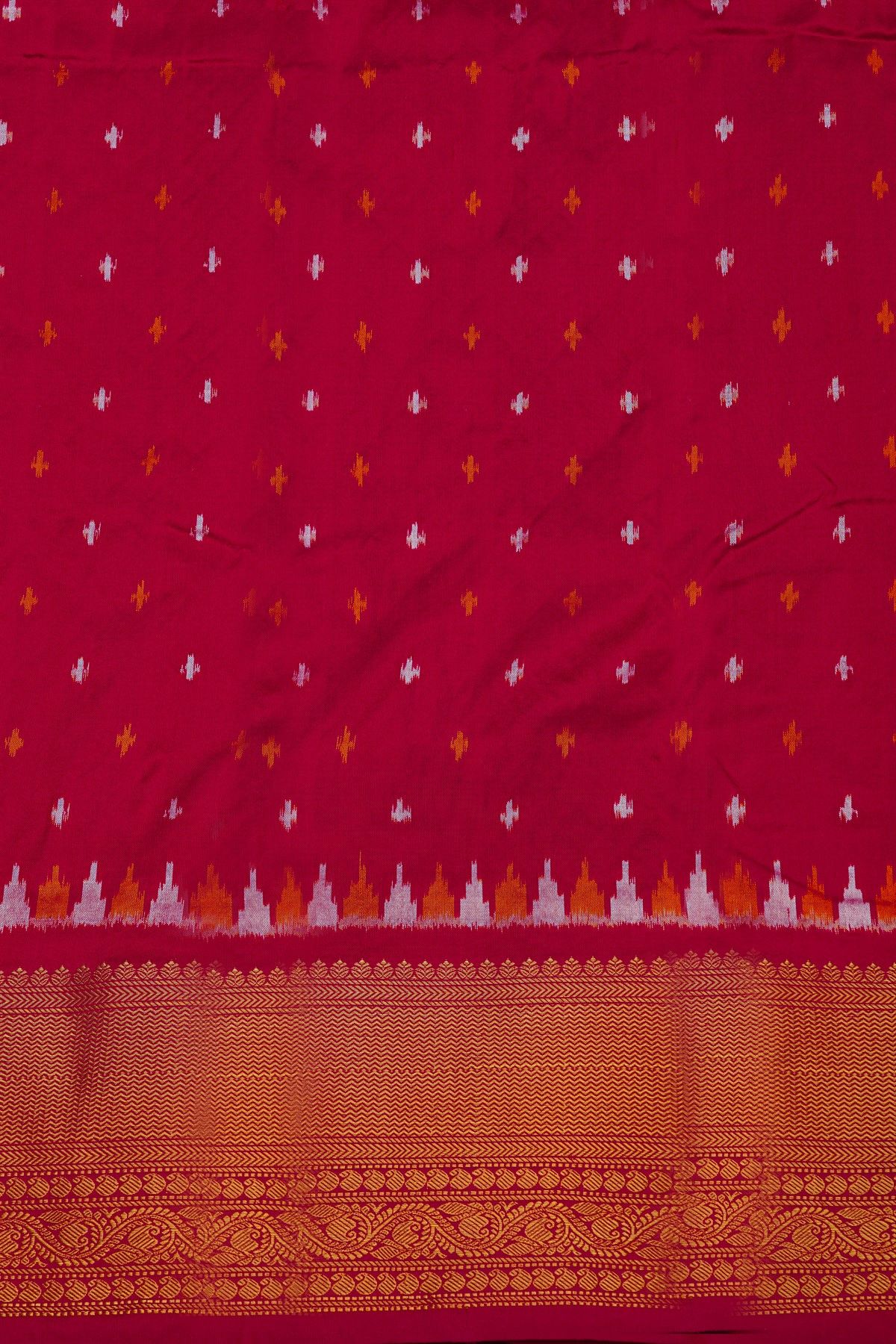 Pochampally Ikat Silk Deep Magenta Saree With Florals And Cow Body