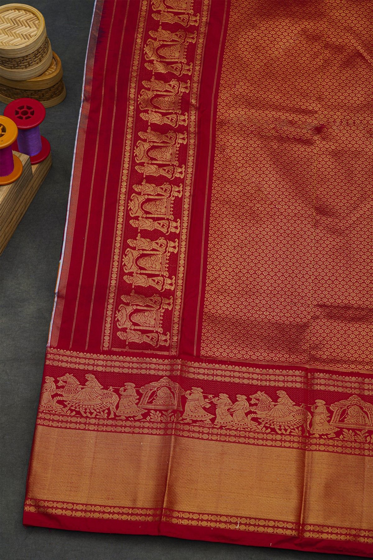 Pochampally Ikat Silk Multi-Colour Saree With Zari Pallaki Border