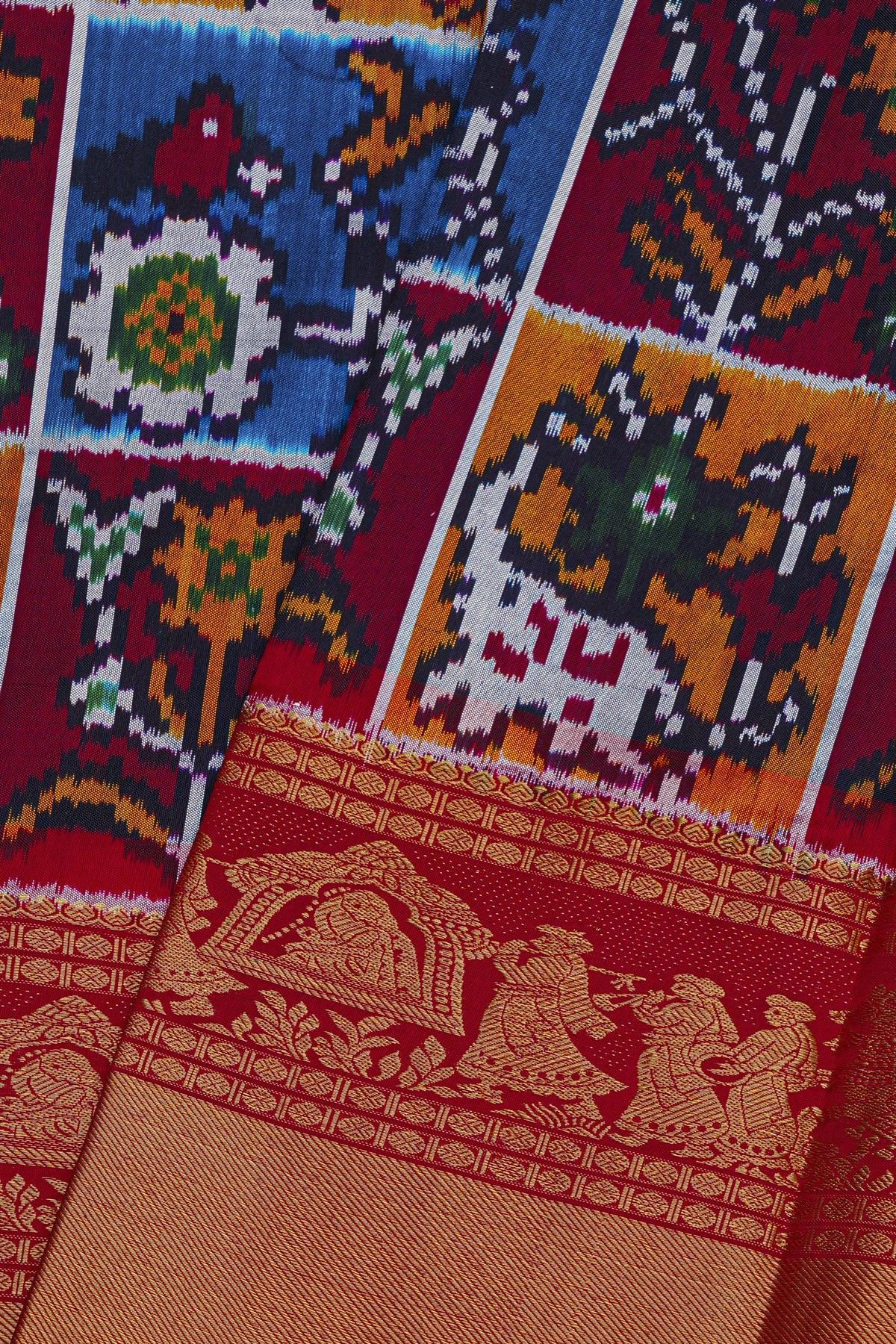 Pochampally Ikat Silk Multi-Colour Saree With Zari Pallaki Border