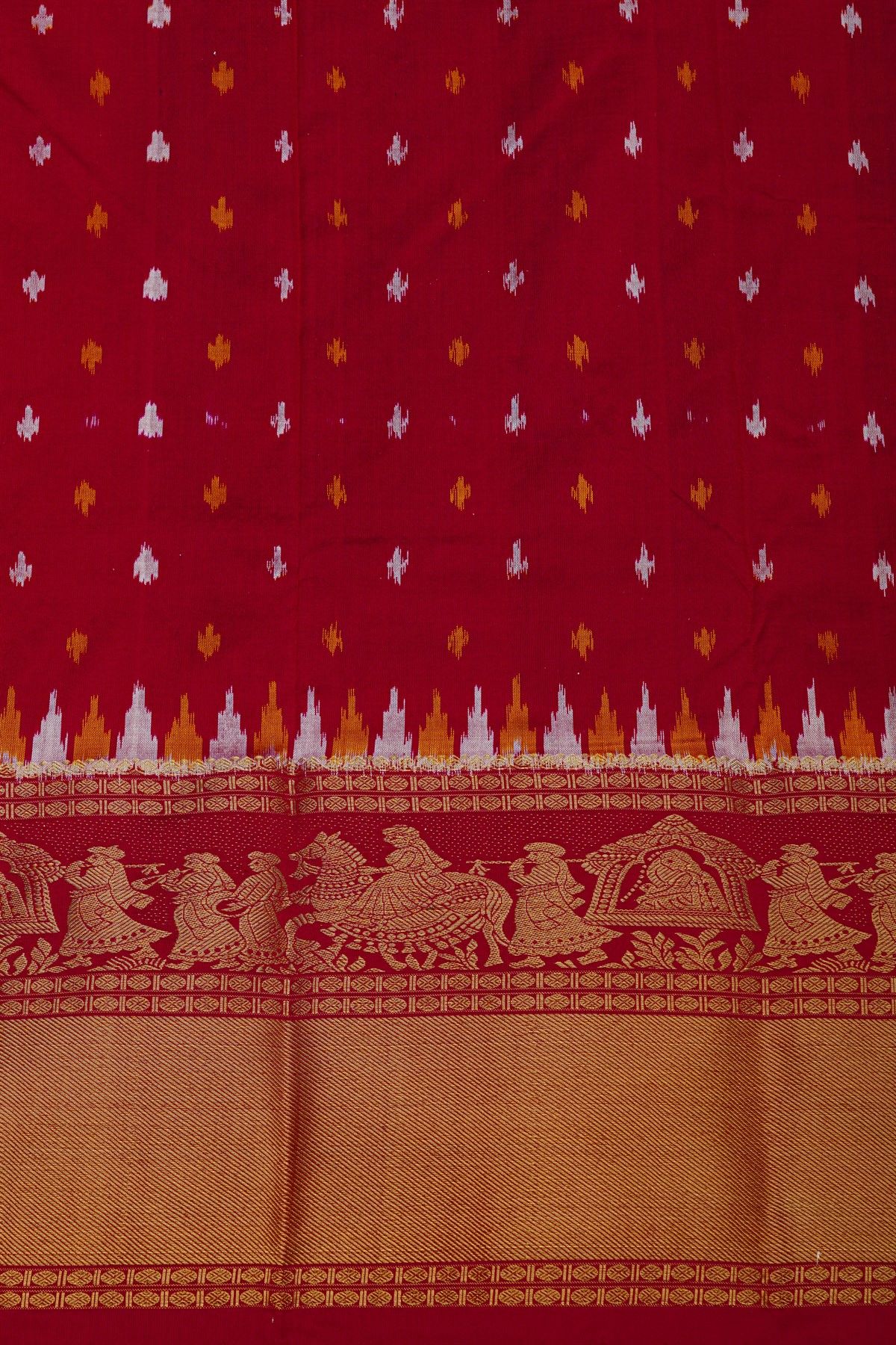 Pochampally Ikat Silk Multi-Colour Saree With Zari Pallaki Border