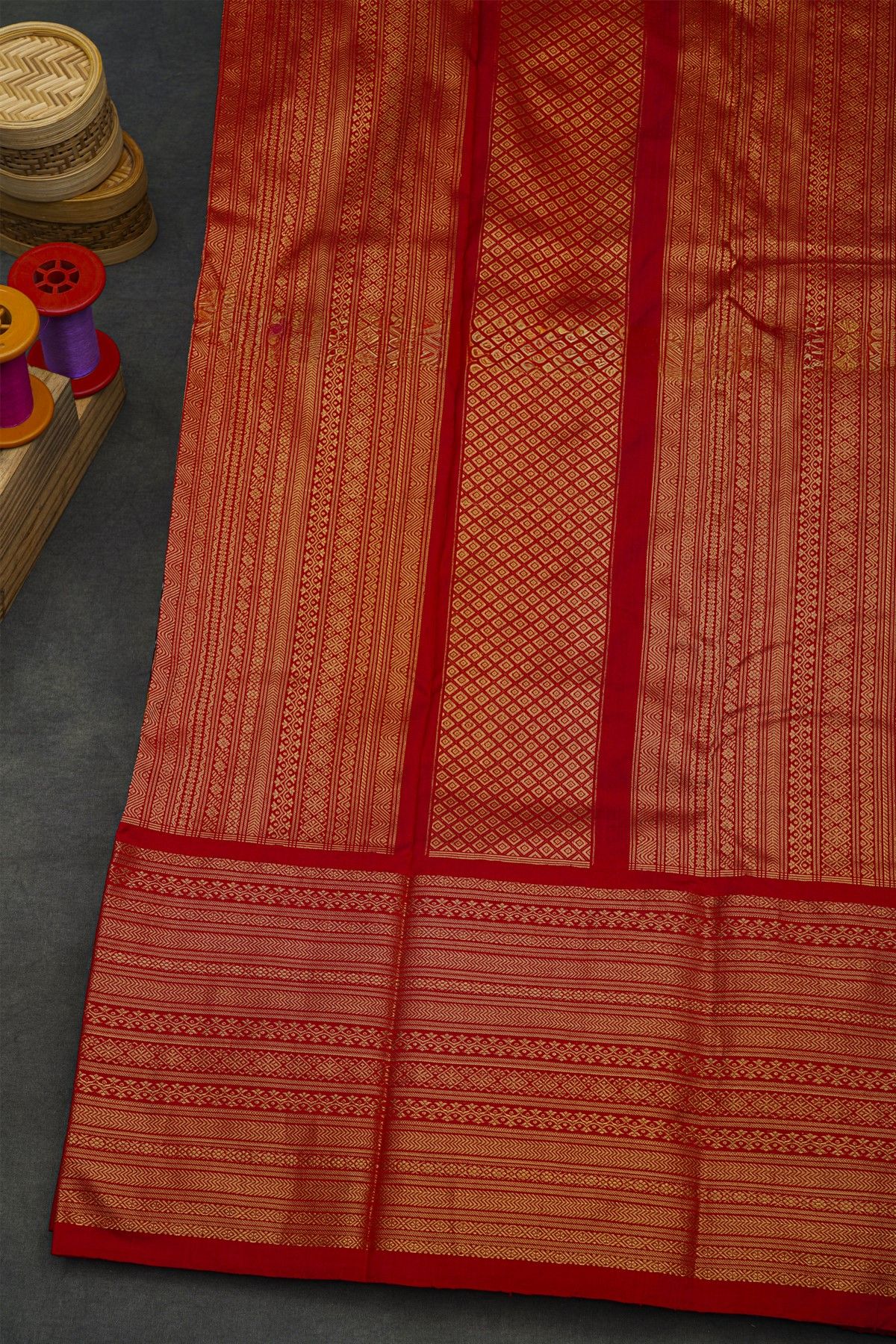 Ikkat Silk Multi-Colour Saree With Floral Leaf Zig-Zag Border