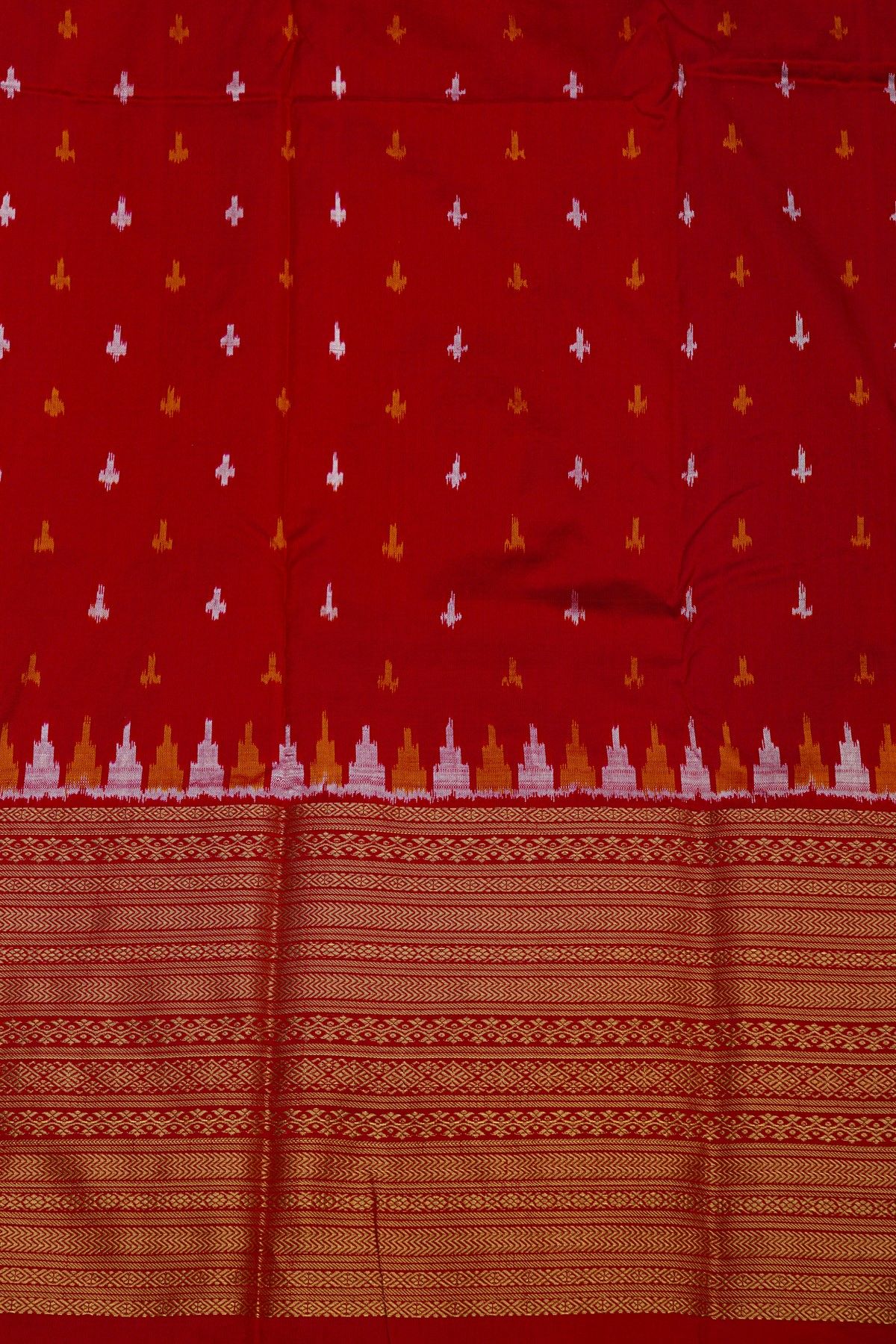 Ikkat Silk Multi-Colour Saree With Floral Leaf Zig-Zag Border