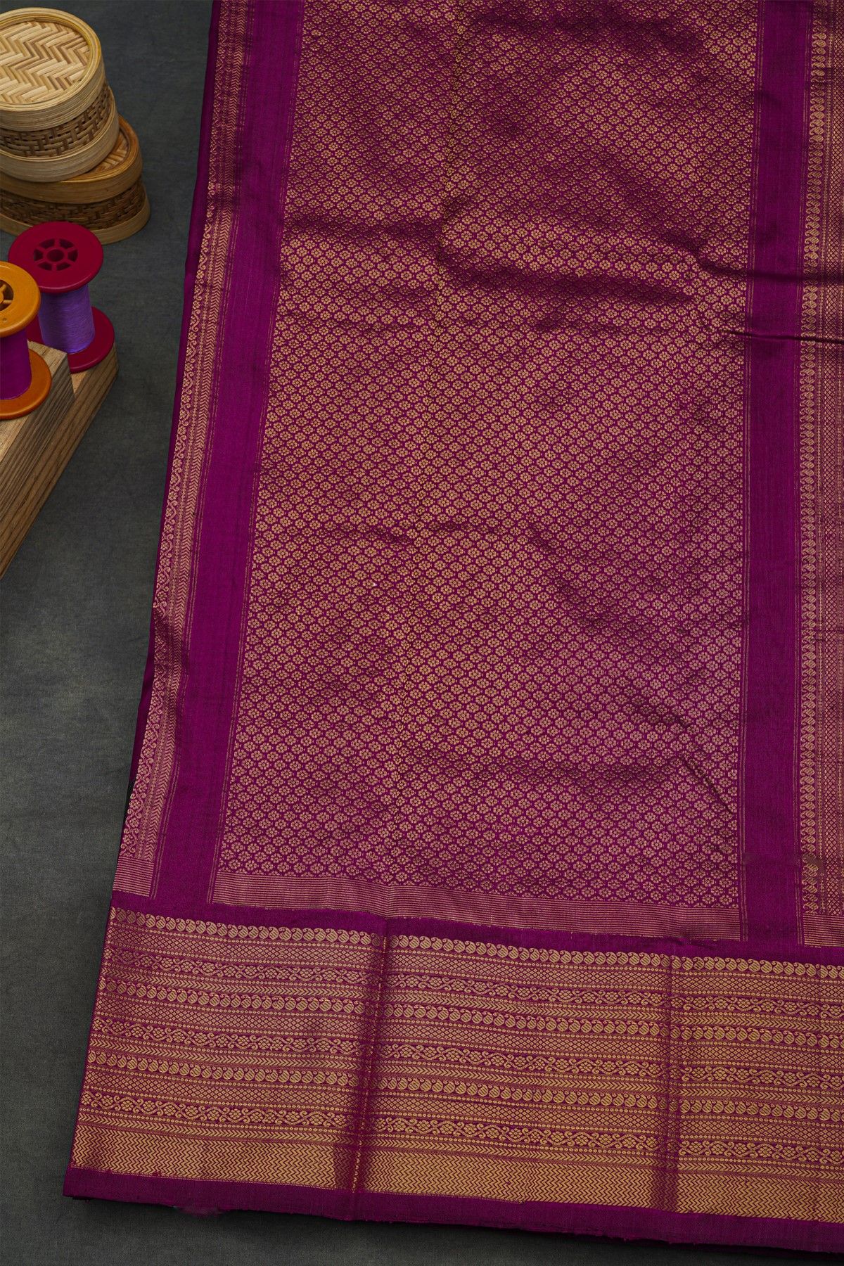Ikkat Silk Magenta Saree With Floral And Leaf Jaal Border