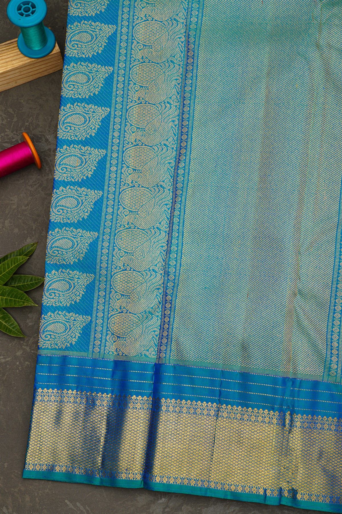 Kancheepuram Silk Royal Blue Saree With Golden Checks And Zari Motifs