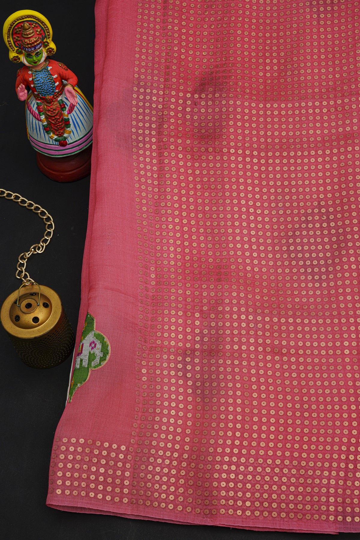 Fusion Silk Rani Pink Saree With Golden Sequins Border