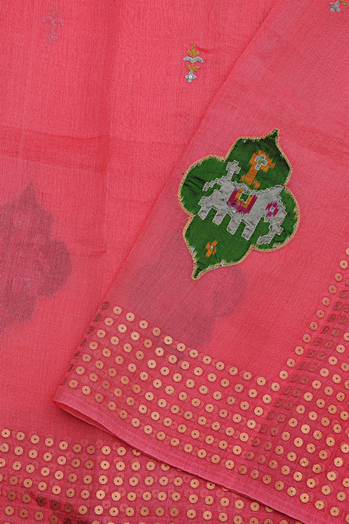 Fusion Silk Rani Pink Saree With Golden Sequins Border