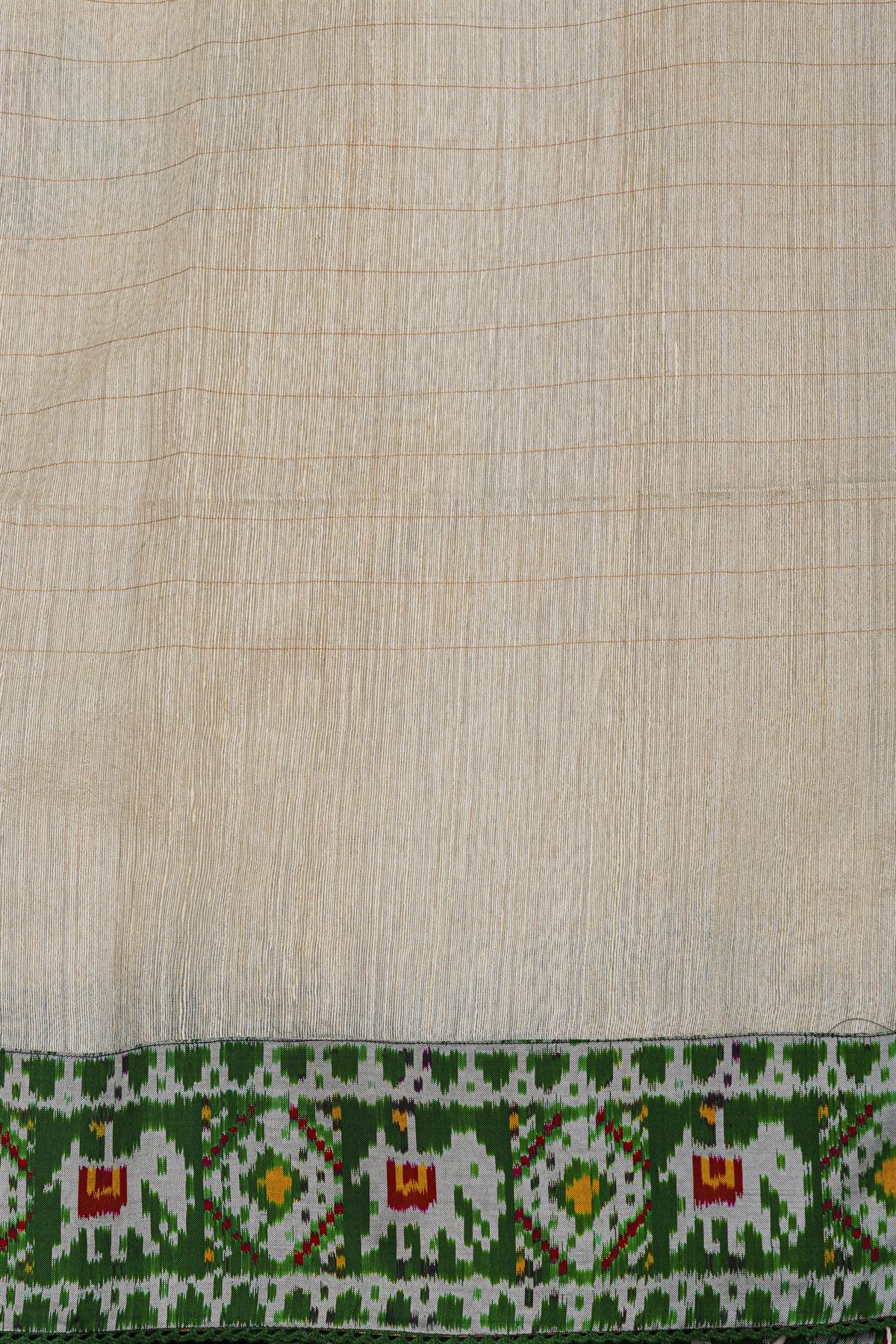 Fusion Silk Off White Saree With Floral And Elephant Border