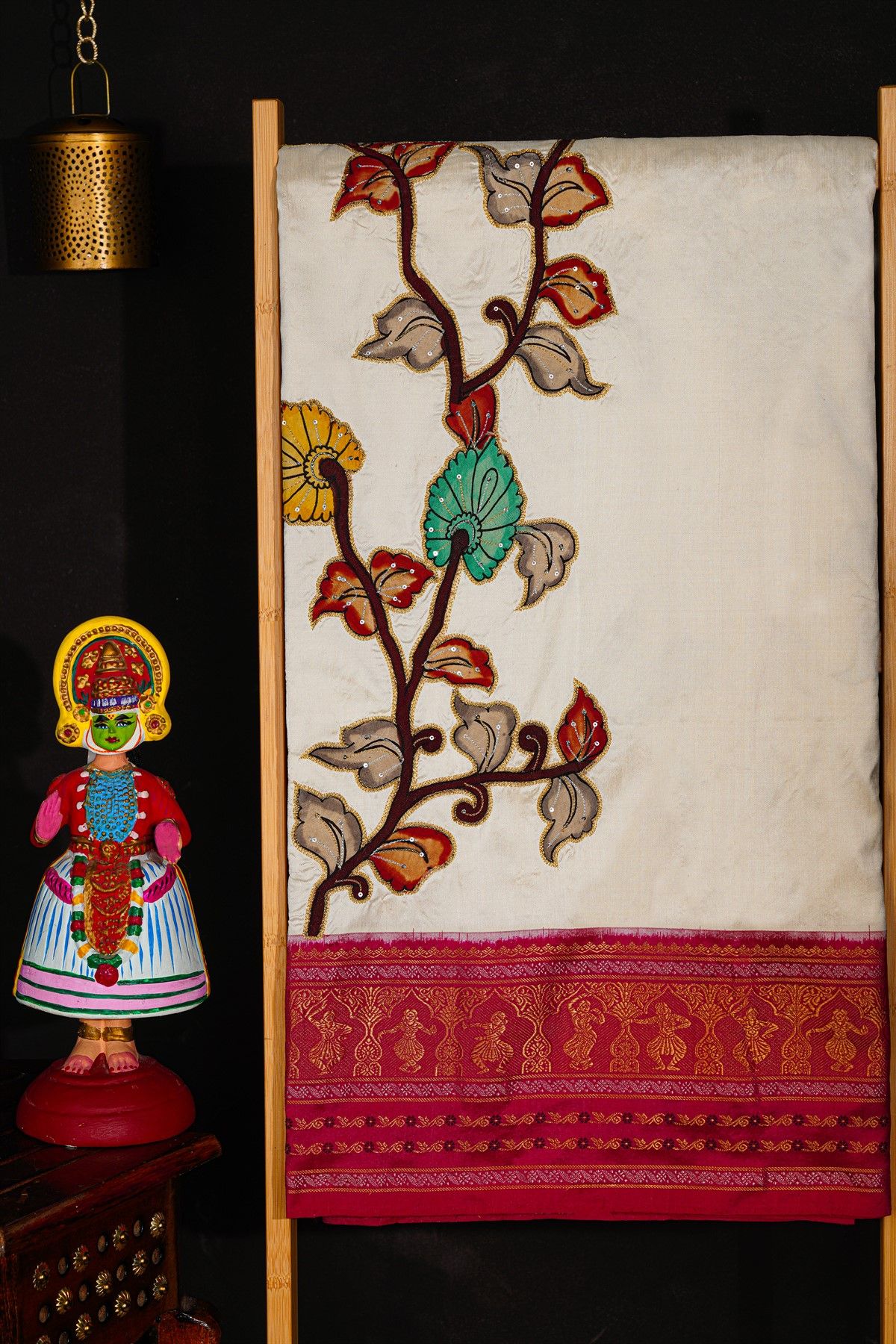 Fusion Silk Off White Saree With Kalamkari Patch Work Body