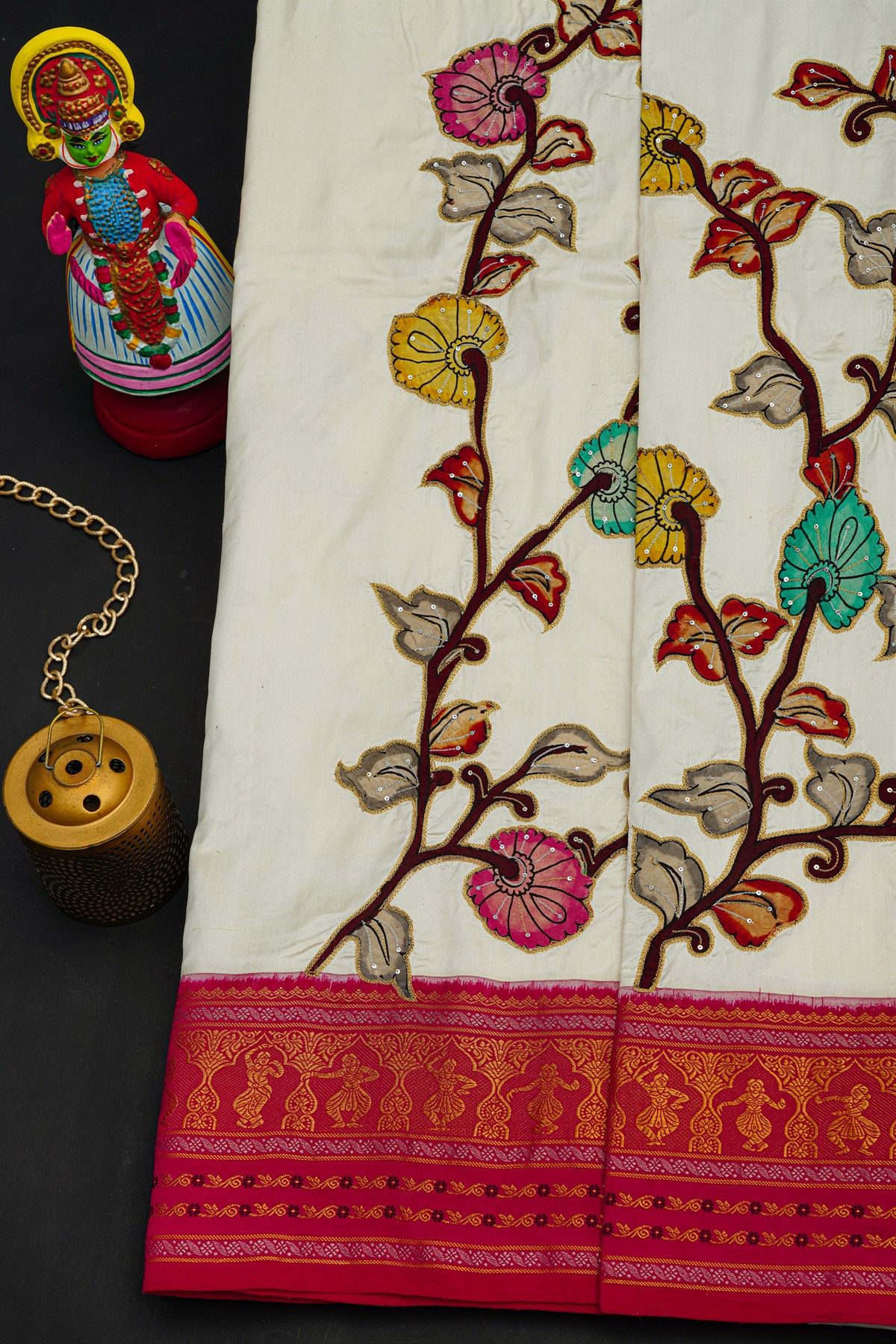 Fusion Silk Off White Saree With Kalamkari Patch Work Body