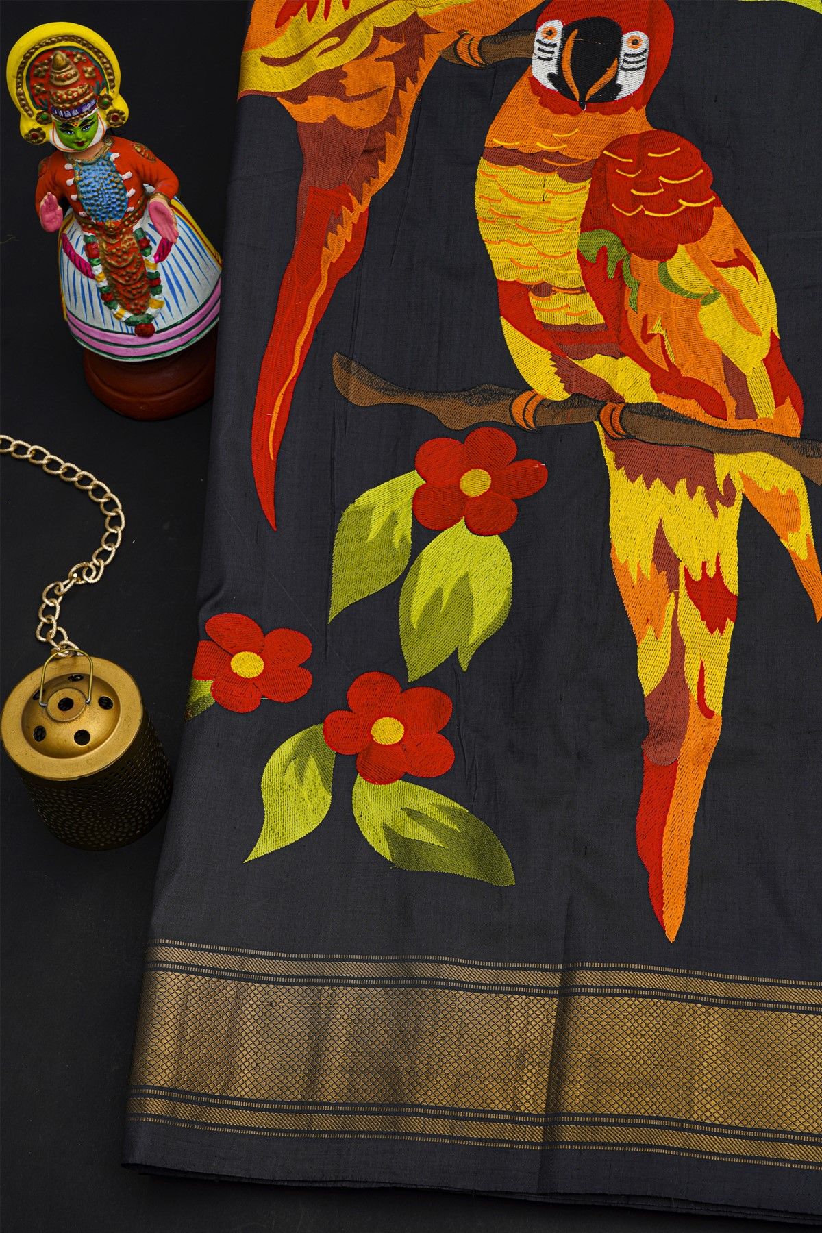 Fusion Silk Off-White Saree With Diamonds And Florals Ikkat Border