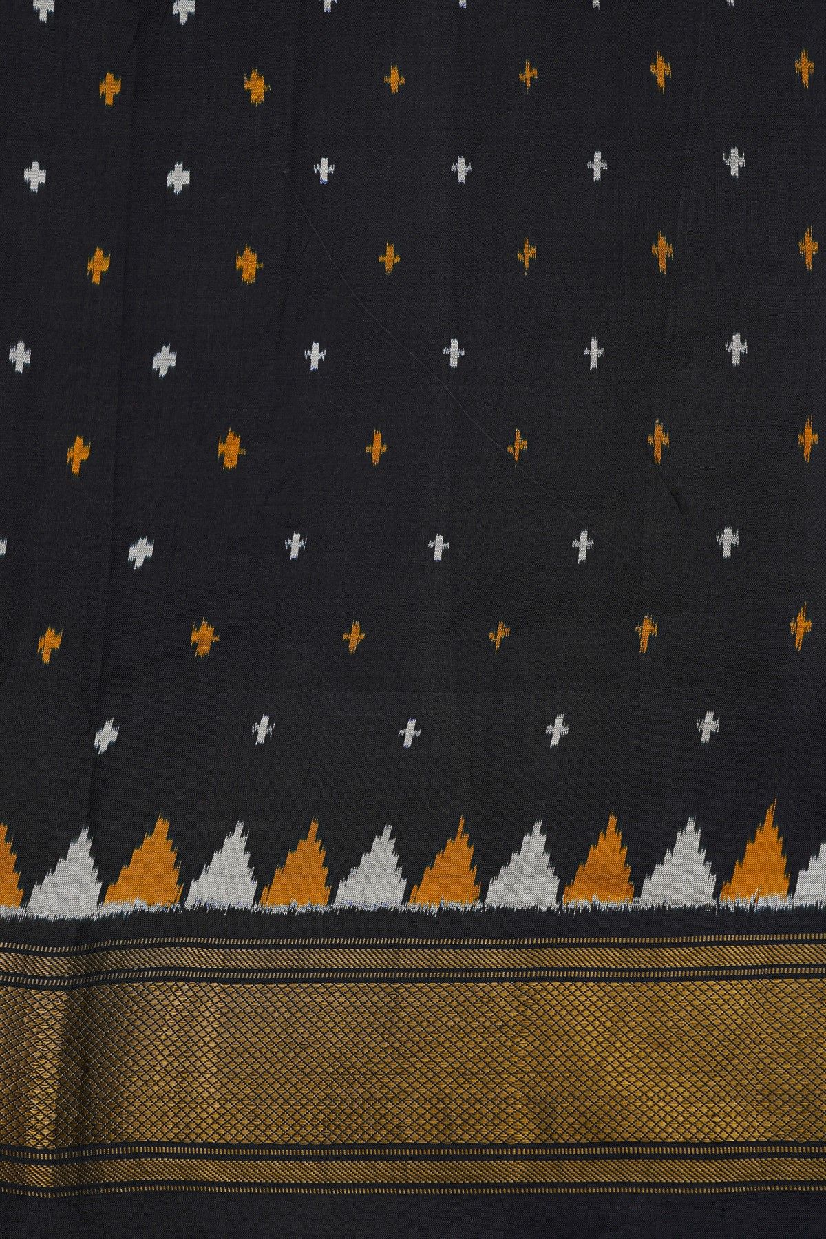 Fusion Silk Off-White Saree With Diamonds And Florals Ikkat Border