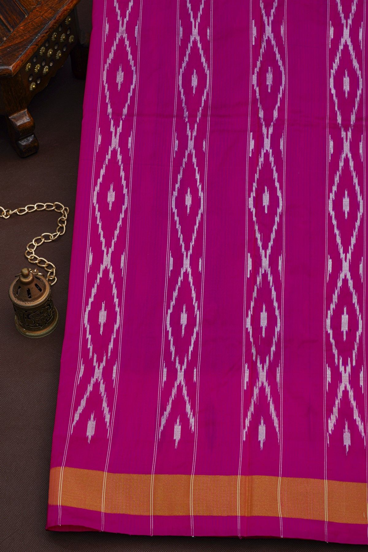 Pochampally Ikat Silk Royal Blue Saree With Diamond Border