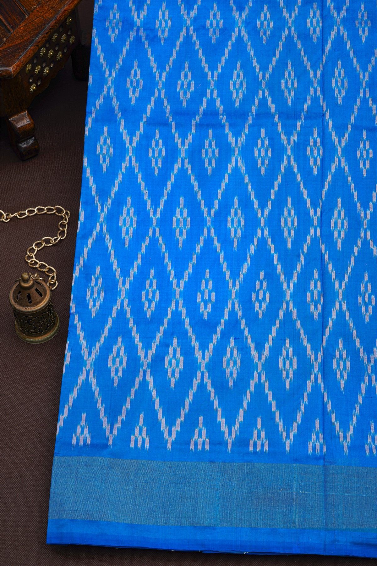 Pochampally Ikat Silk Navy Blue Saree With Floral Buttis Body