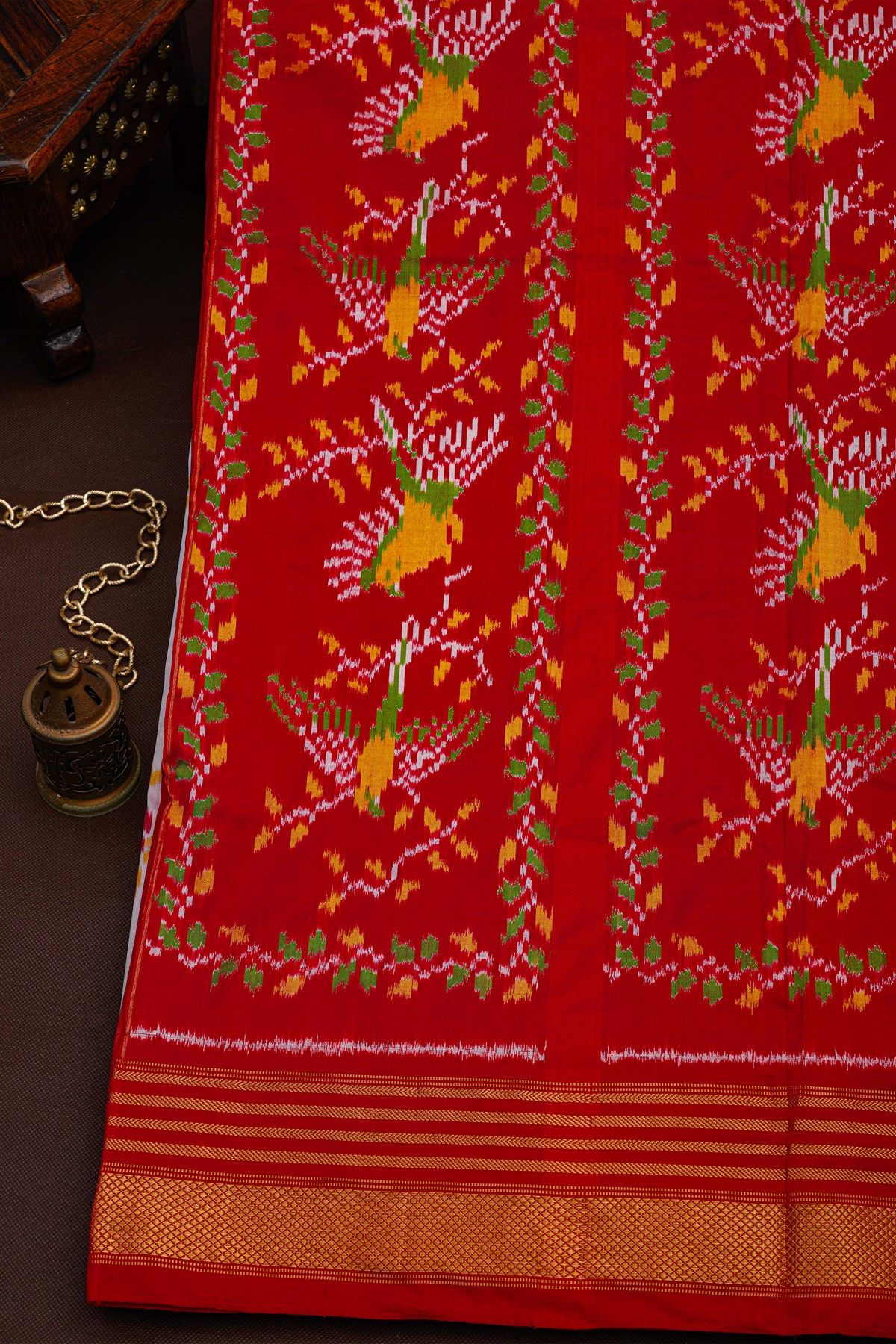 Ikat Silk Baby Pink Saree With Floral And Leaves Body