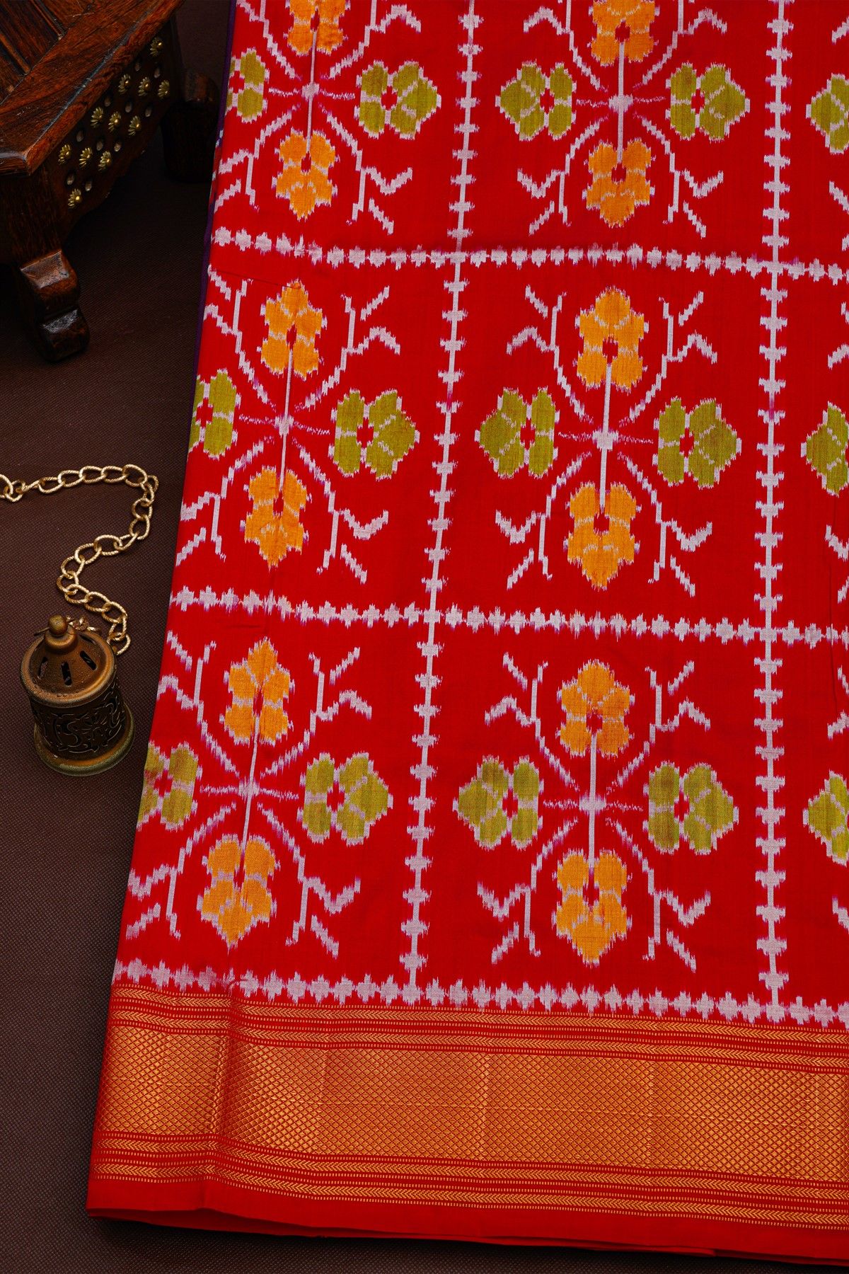 Ikat Silk Violet Saree With Birds Body And Contrast Zari Border