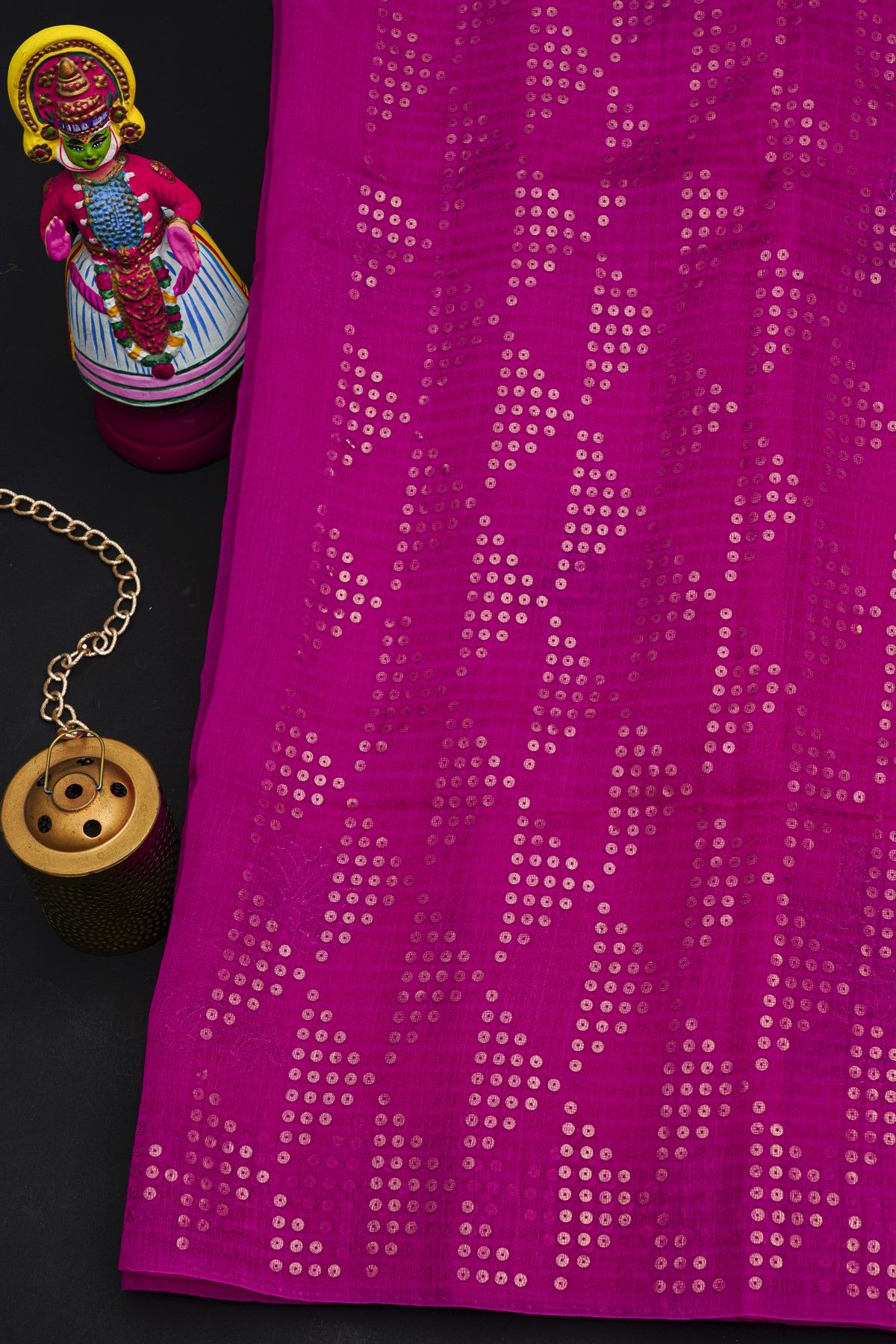 Fusion Silk Rani Pink Saree With Florals In Ikat Body