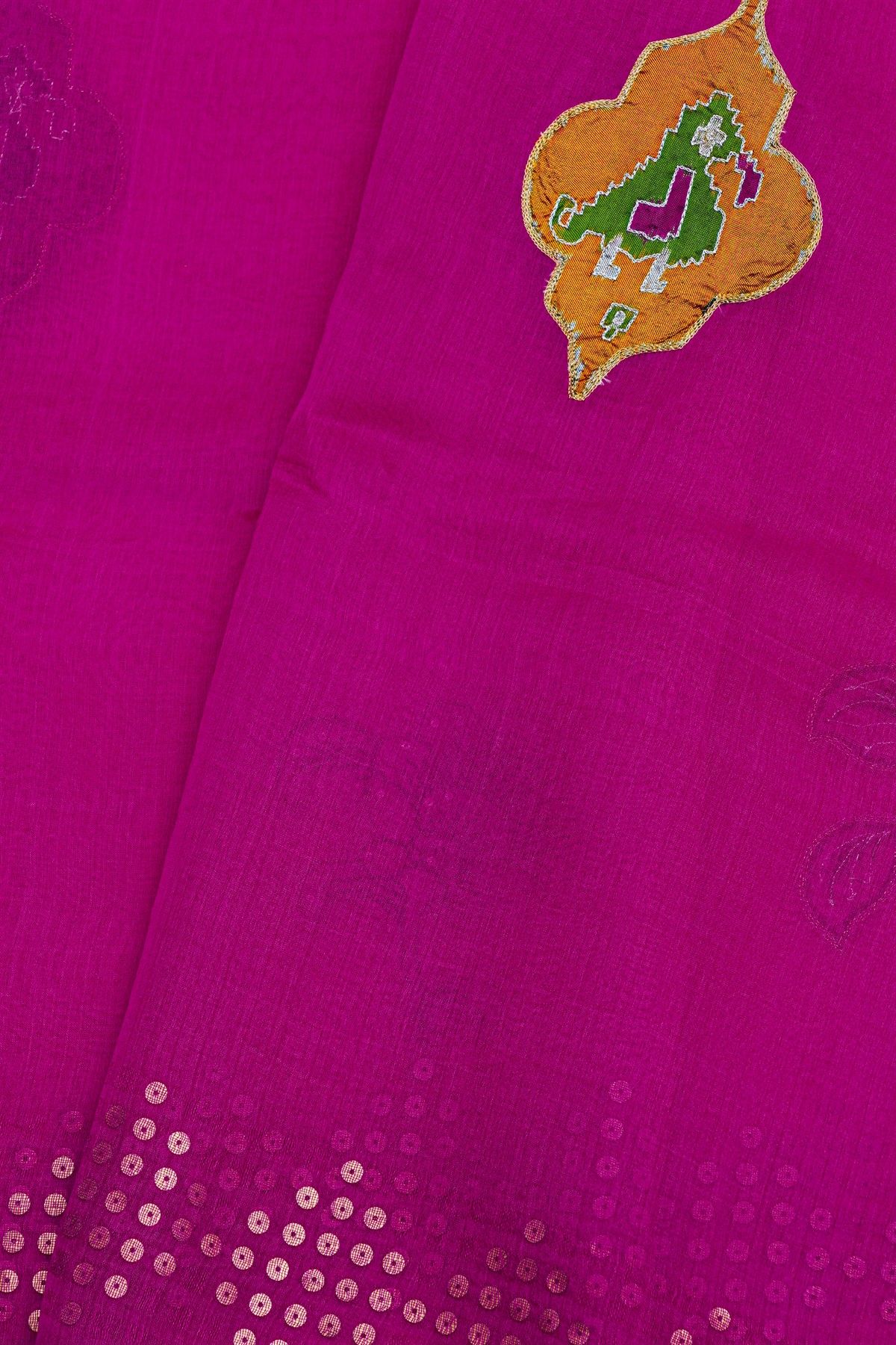Fusion Silk Rani Pink Saree With Florals In Ikat Body