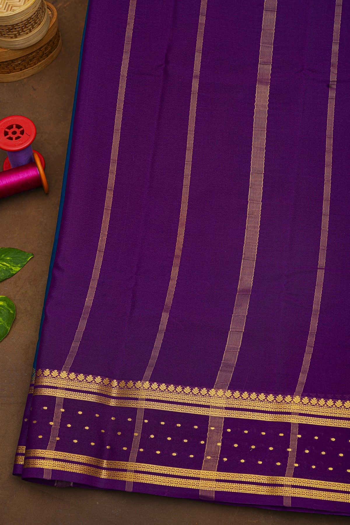 Mysore Crepe Royal Blue Saree With Florals Buttis Border