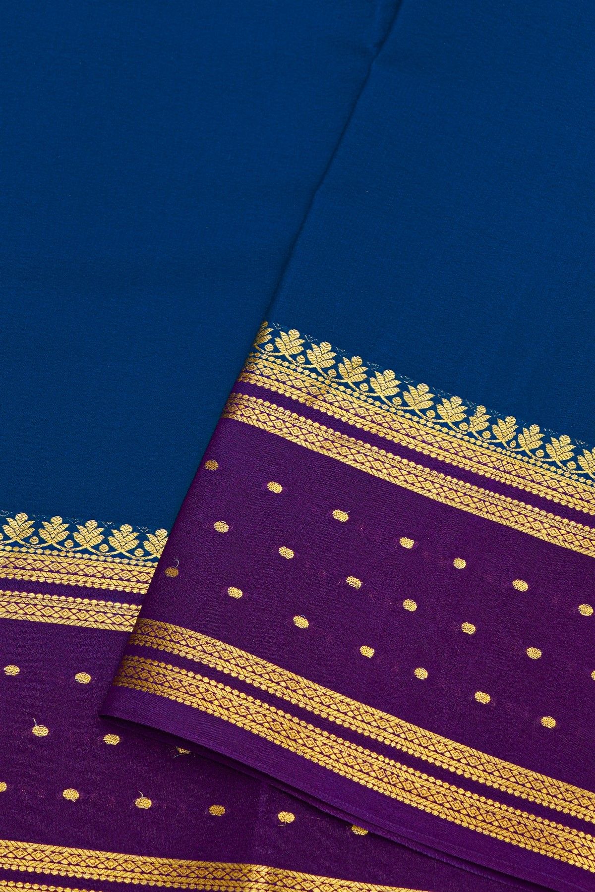 Mysore Crepe Royal Blue Saree With Florals Buttis Border