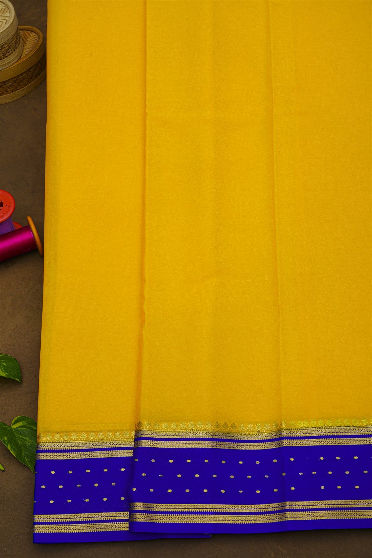 Mysore Silk Mustard Yellow Saree With Buttis Border