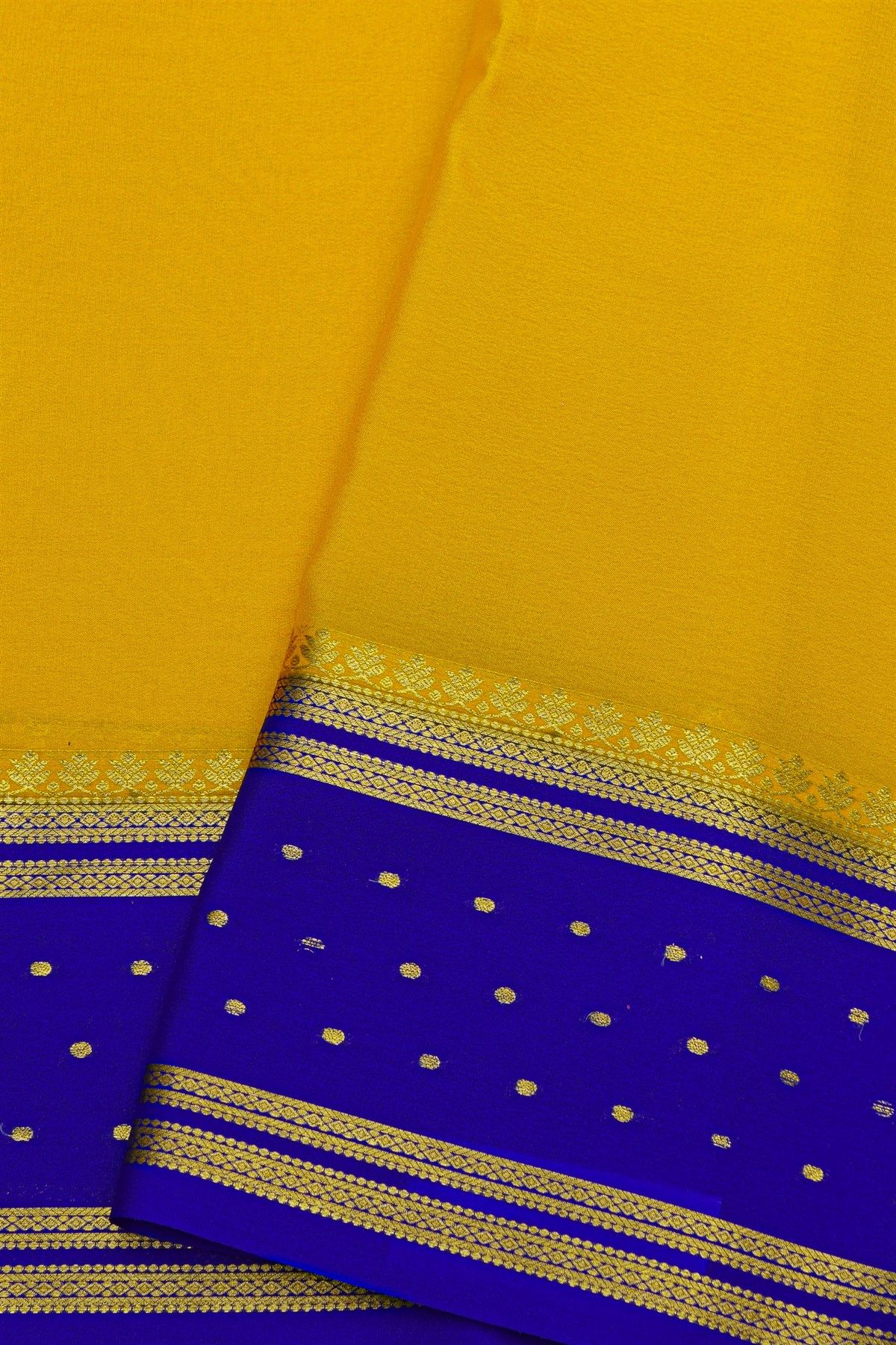 Mysore Silk Mustard Yellow Saree With Buttis Border