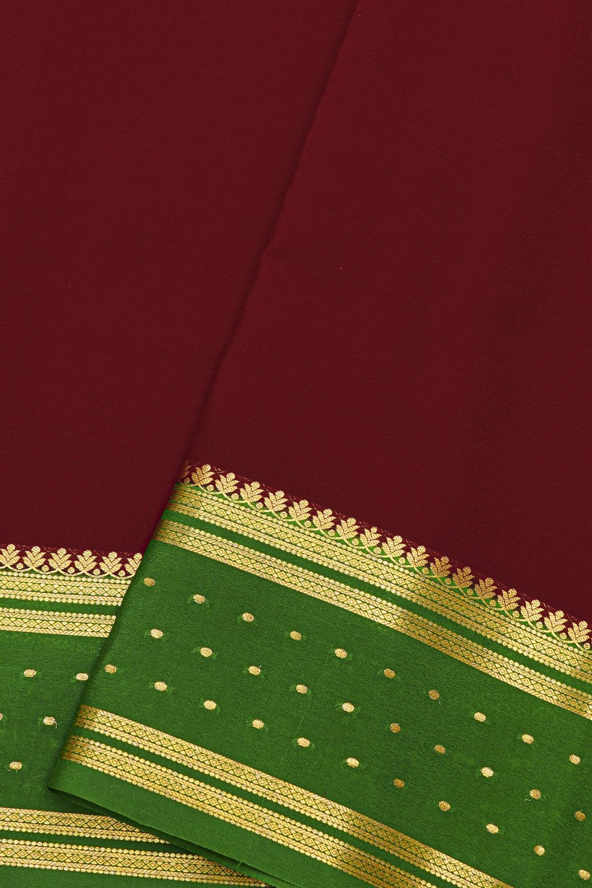 Mysore Crepe Maroon Saree With Florals And Buttis Border