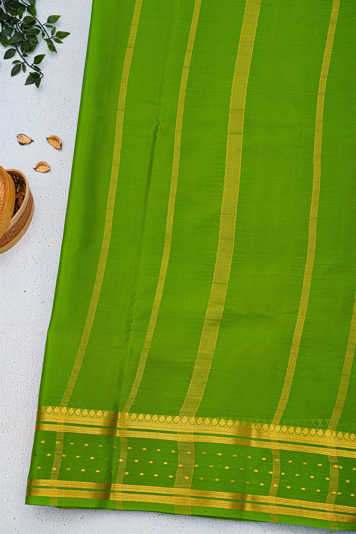 Mysore Crepe Teal Blue Saree With Florals And Buttis Border