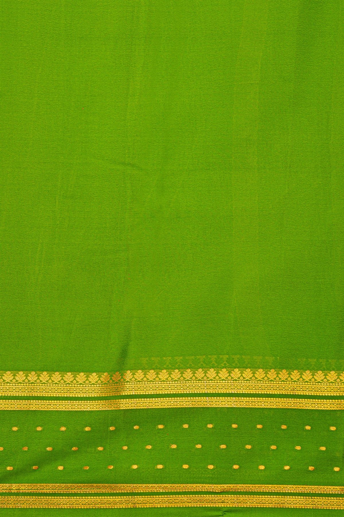 Mysore Crepe Teal Blue Saree With Florals And Buttis Border