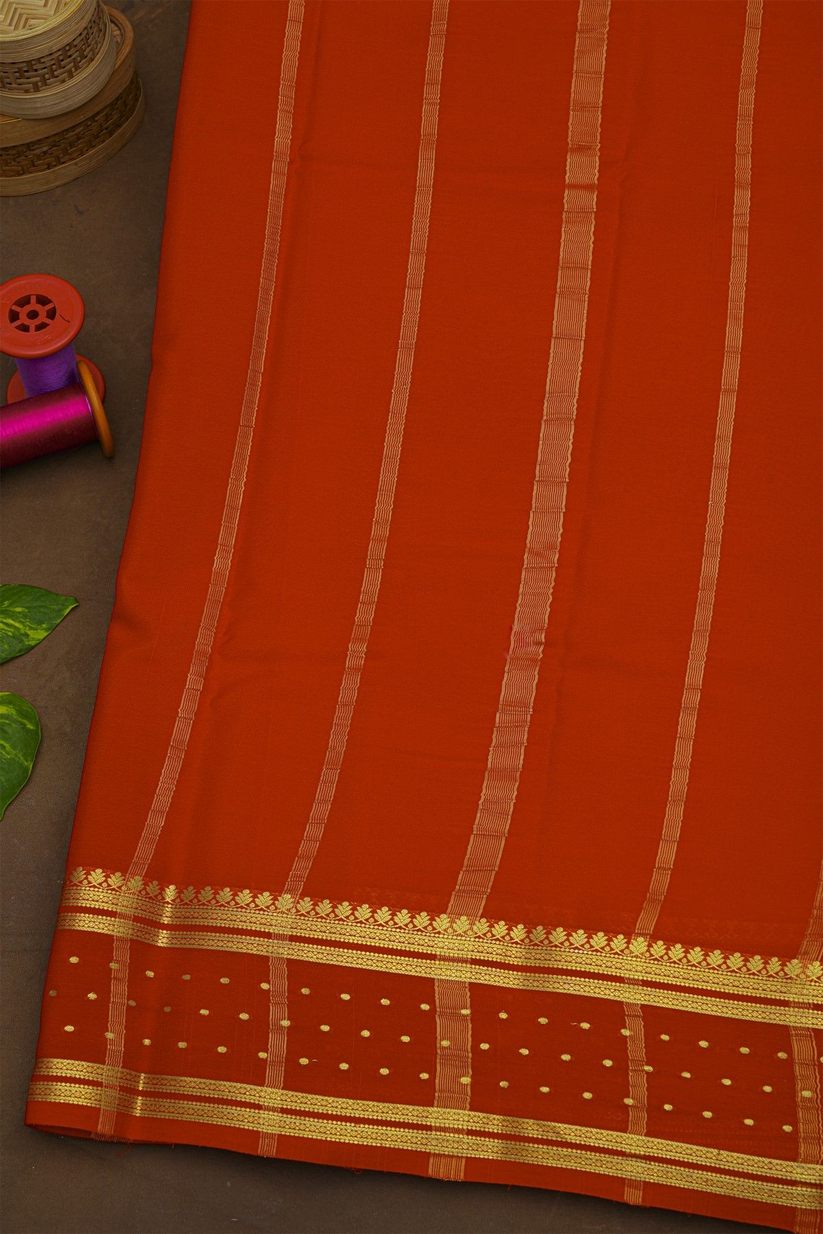Mysore Crepe Light Brown Saree With Buttis Border