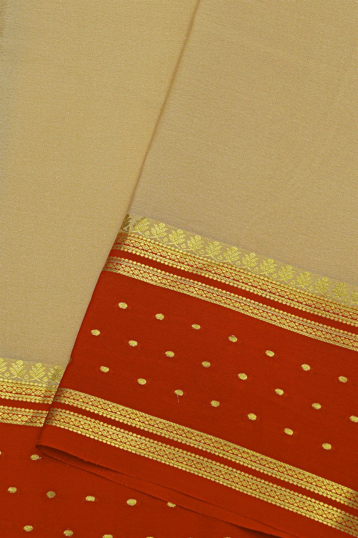 Mysore Crepe Light Brown Saree With Buttis Border