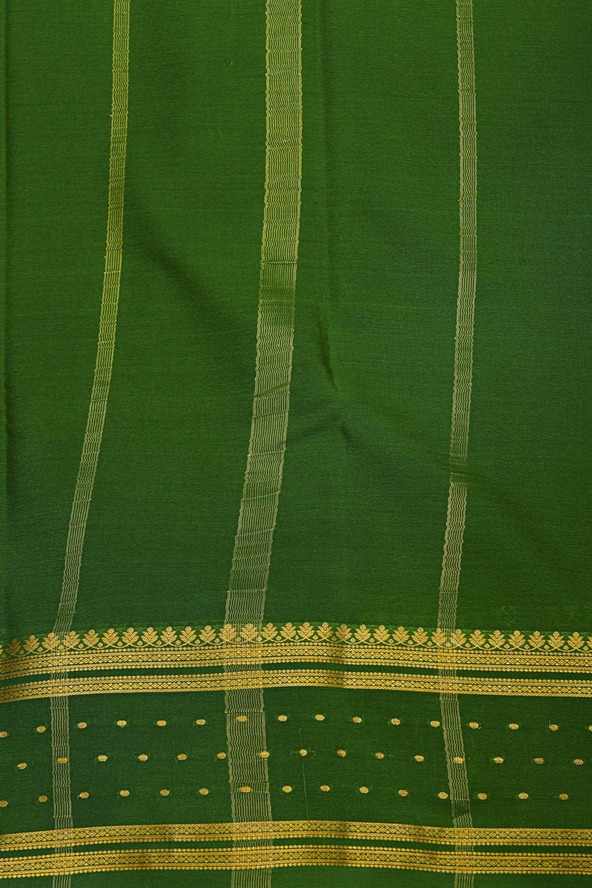 Mysore Crepe Rust Orange Saree With Bottle Green Gold Zari Border